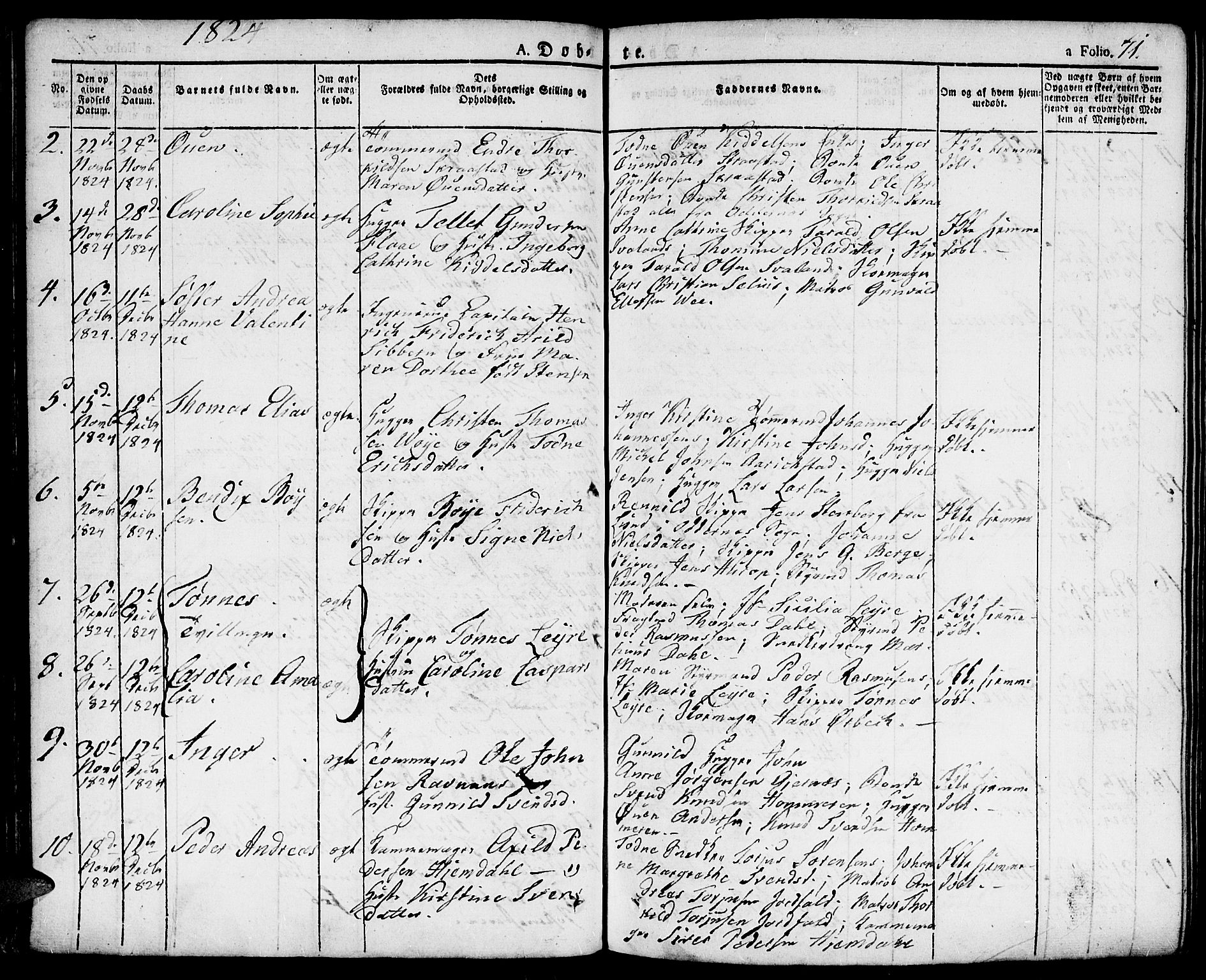 Kristiansand domprosti, SAK/1112-0006/F/Fa/L0009: Parish register (official) no. A 9, 1821-1827, p. 71