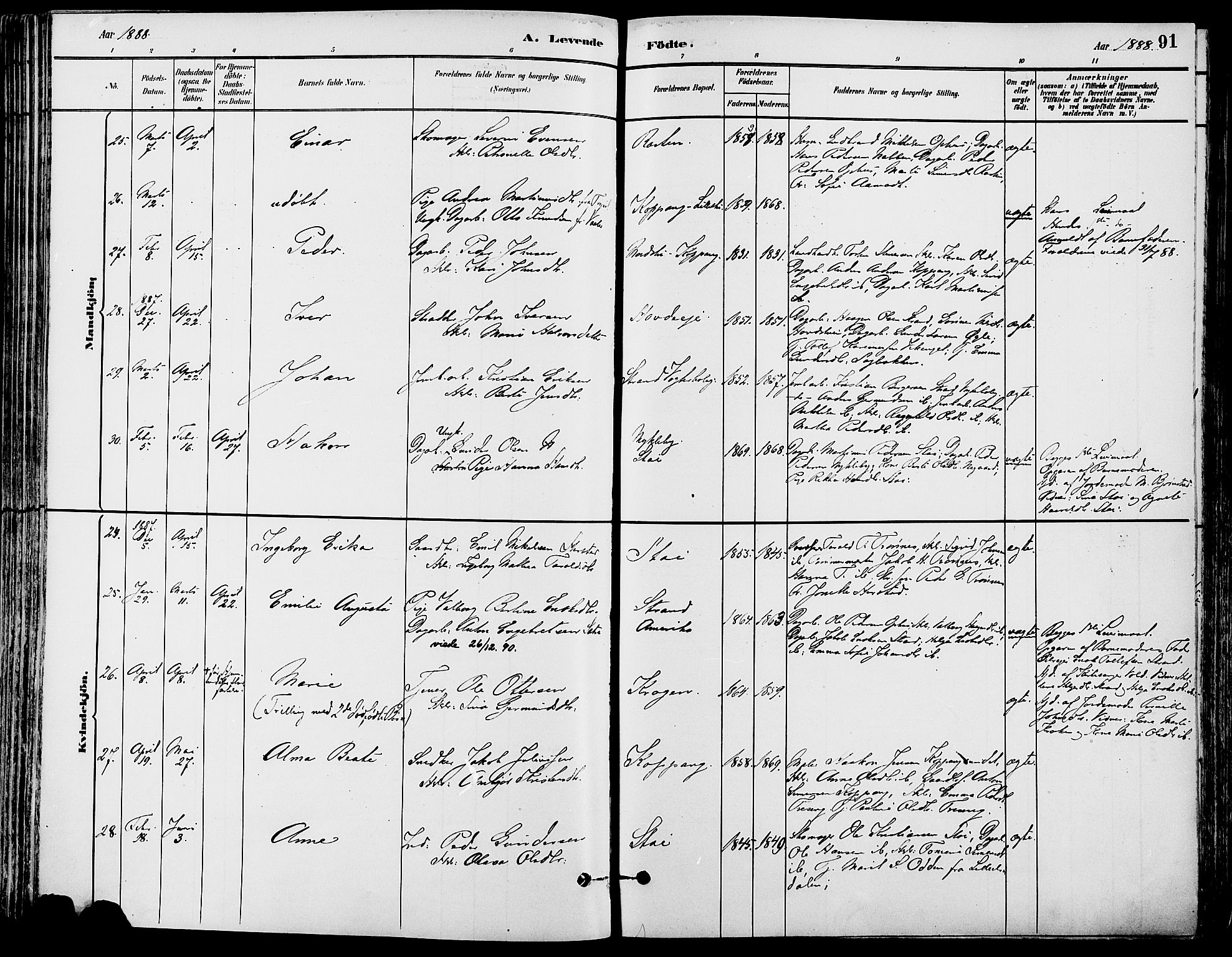 Stor-Elvdal prestekontor, AV/SAH-PREST-052/H/Ha/Haa/L0002: Parish register (official) no. 2, 1882-1907, p. 91