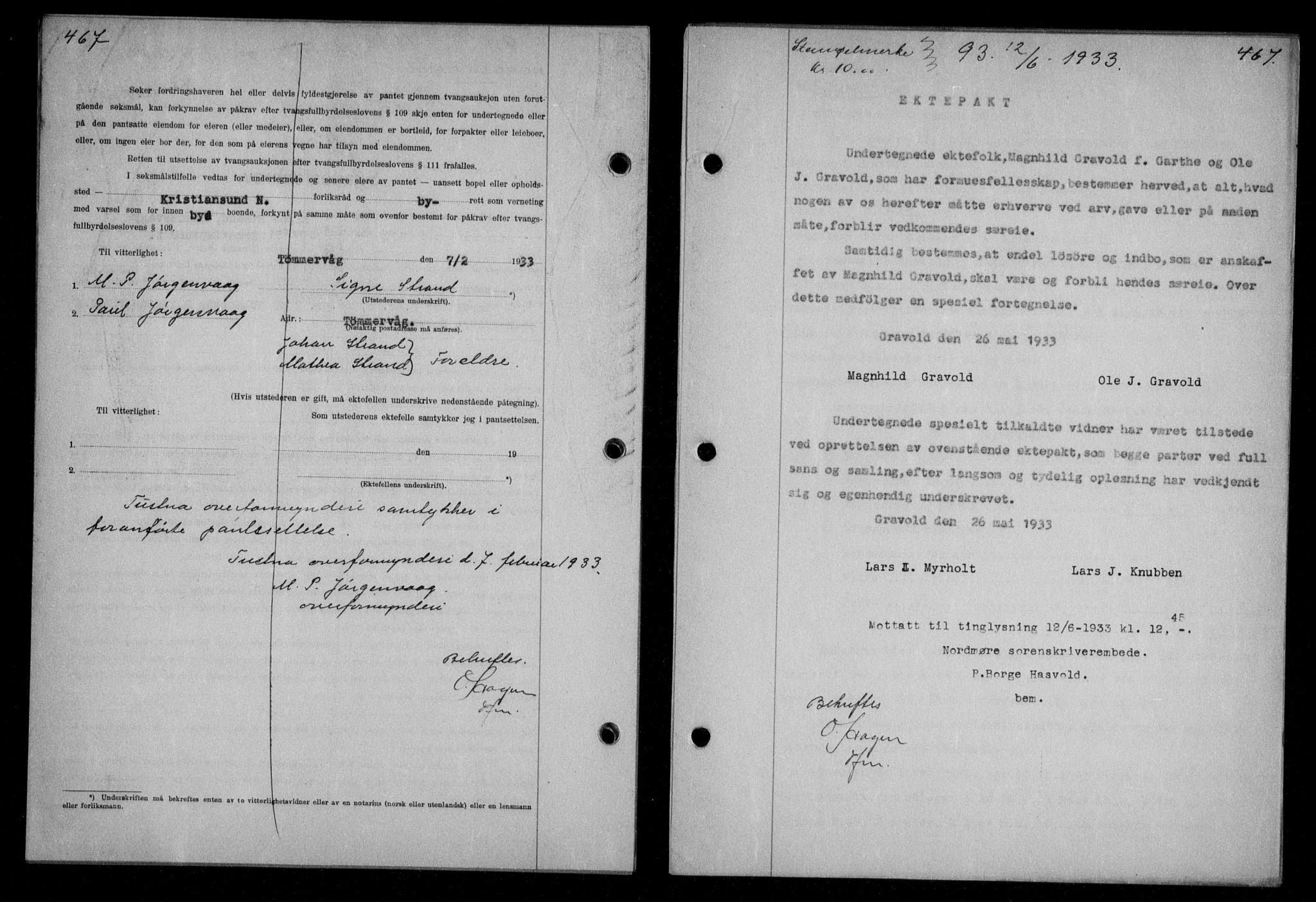 Nordmøre sorenskriveri, AV/SAT-A-4132/1/2/2Ca/L0077: Mortgage book no. 67, 1933-1933, Deed date: 12.06.1933