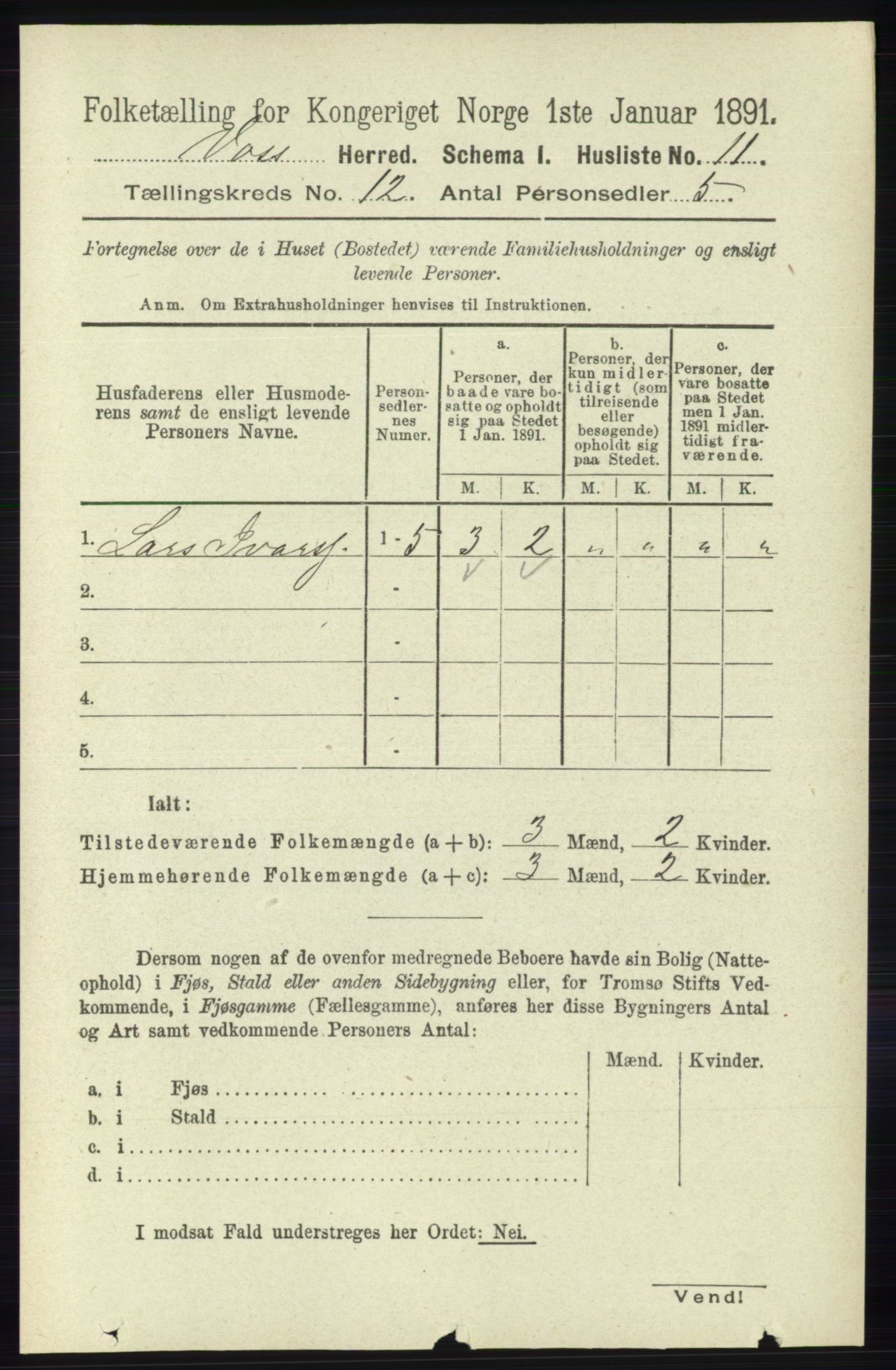 RA, 1891 census for 1235 Voss, 1891, p. 6426