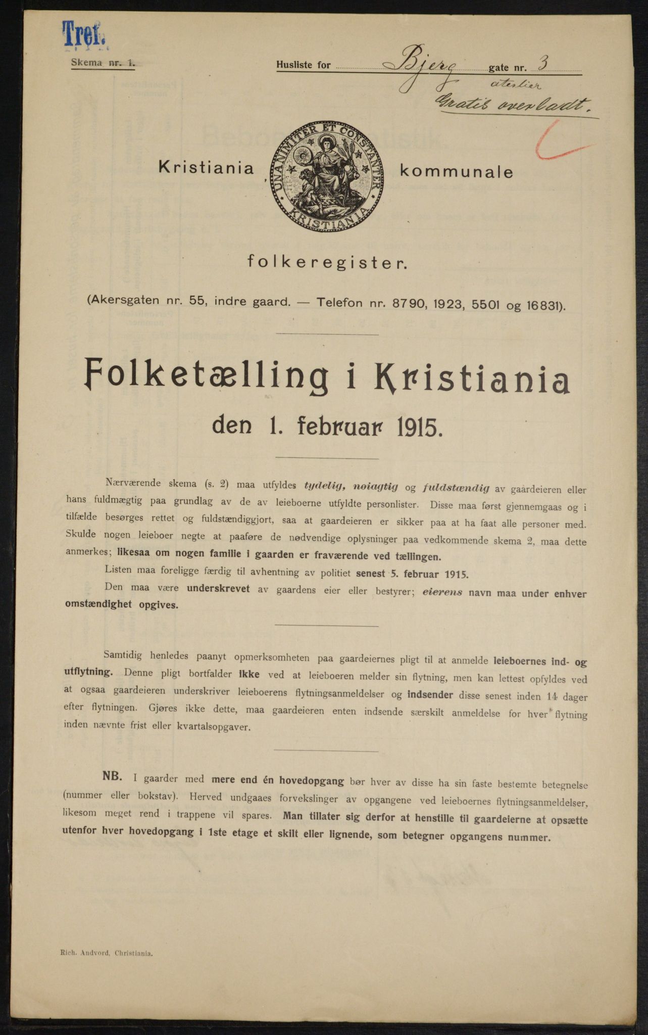 OBA, Municipal Census 1915 for Kristiania, 1915, p. 5499