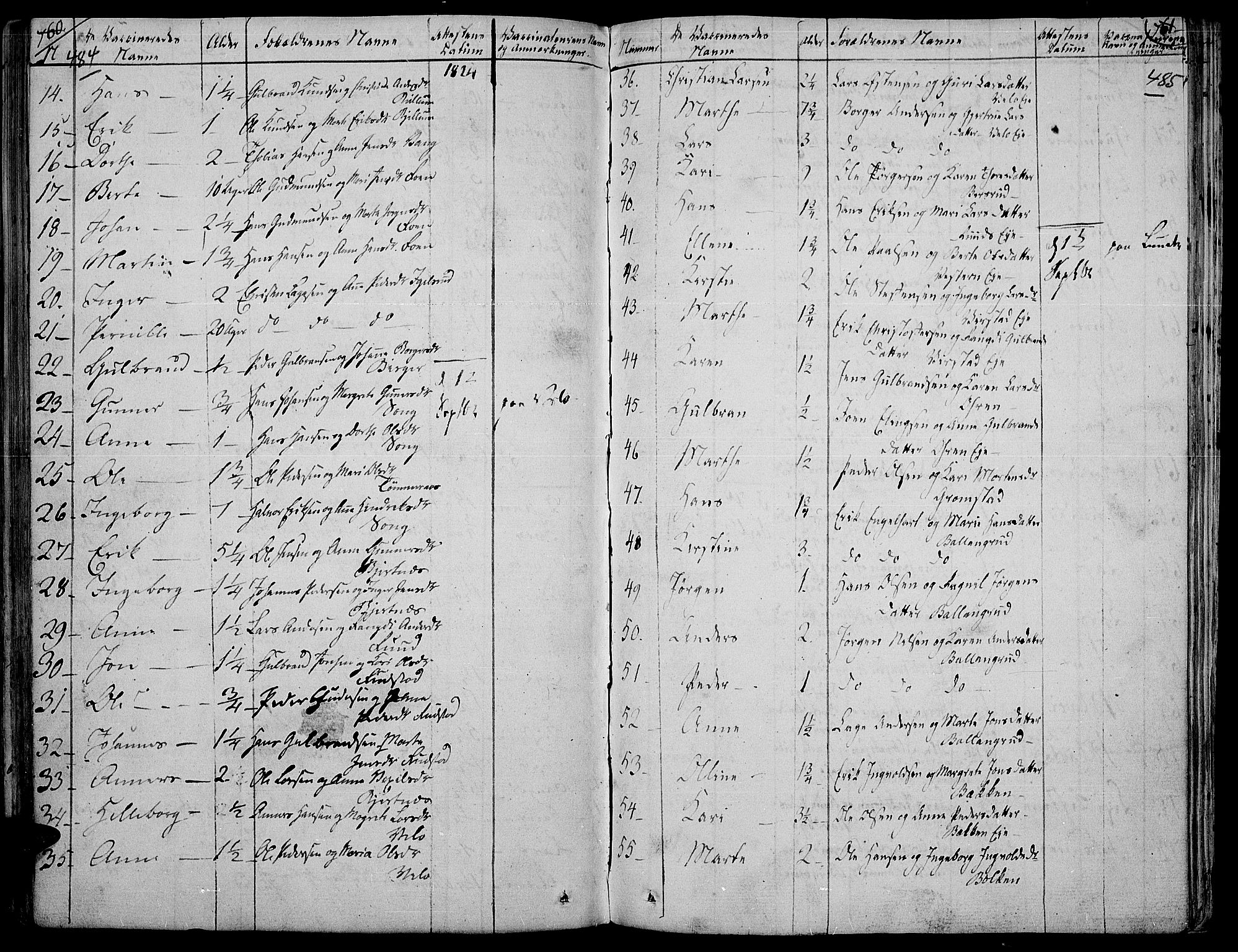 Jevnaker prestekontor, SAH/PREST-116/H/Ha/Haa/L0004: Parish register (official) no. 4, 1800-1861, p. 484-485