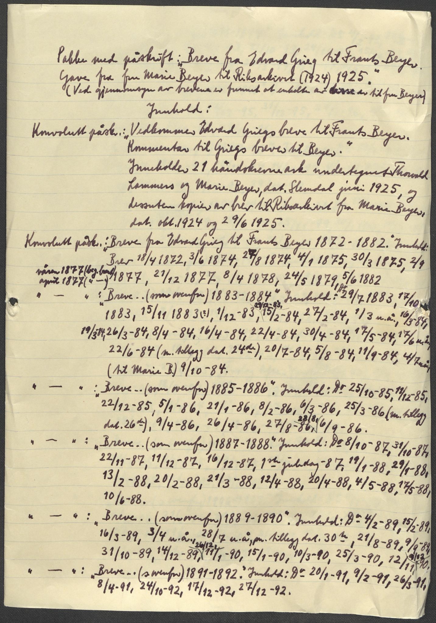 Beyer, Frants, AV/RA-PA-0132/F/L0001: Brev fra Edvard Grieg til Frantz Beyer og "En del optegnelser som kan tjene til kommentar til brevene" av Marie Beyer, 1872-1907, p. 6