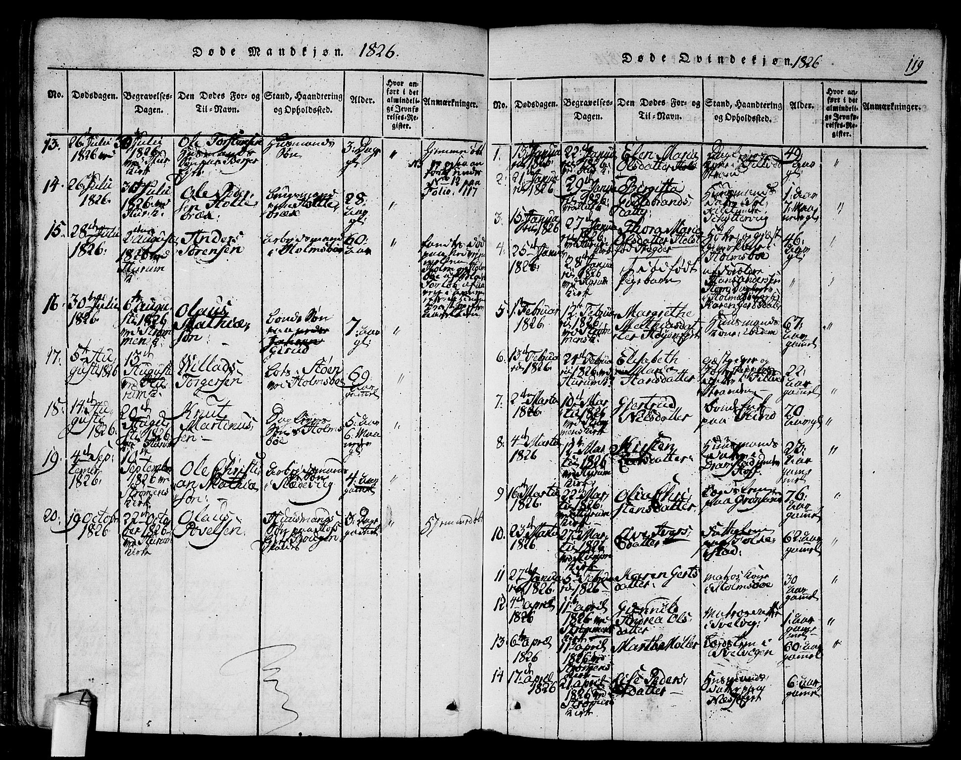 Hurum kirkebøker, SAKO/A-229/F/Fa/L0009: Parish register (official) no. 9, 1816-1826, p. 119