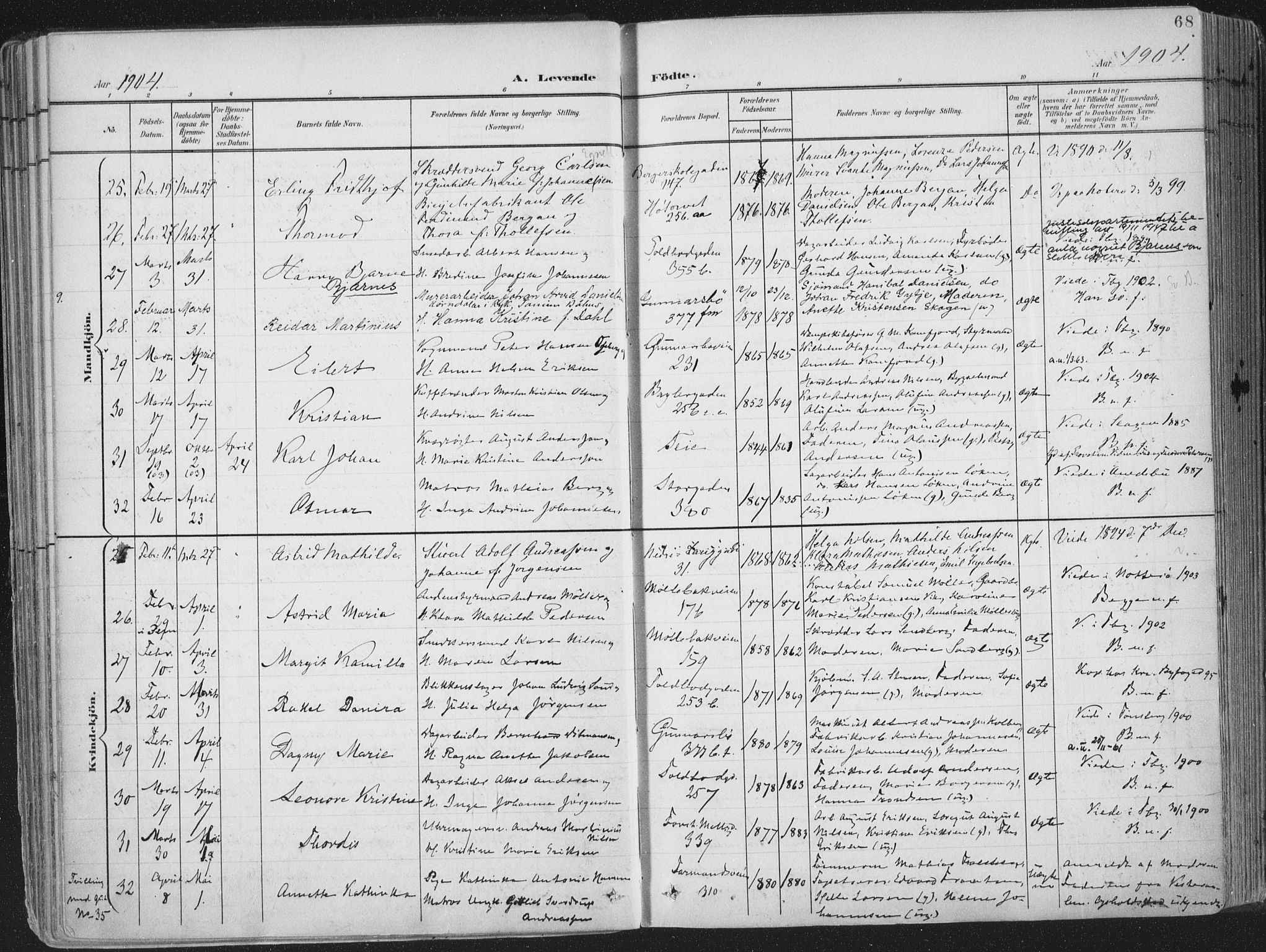 Tønsberg kirkebøker, AV/SAKO-A-330/F/Fa/L0014: Parish register (official) no. I 14, 1900-1913, p. 68