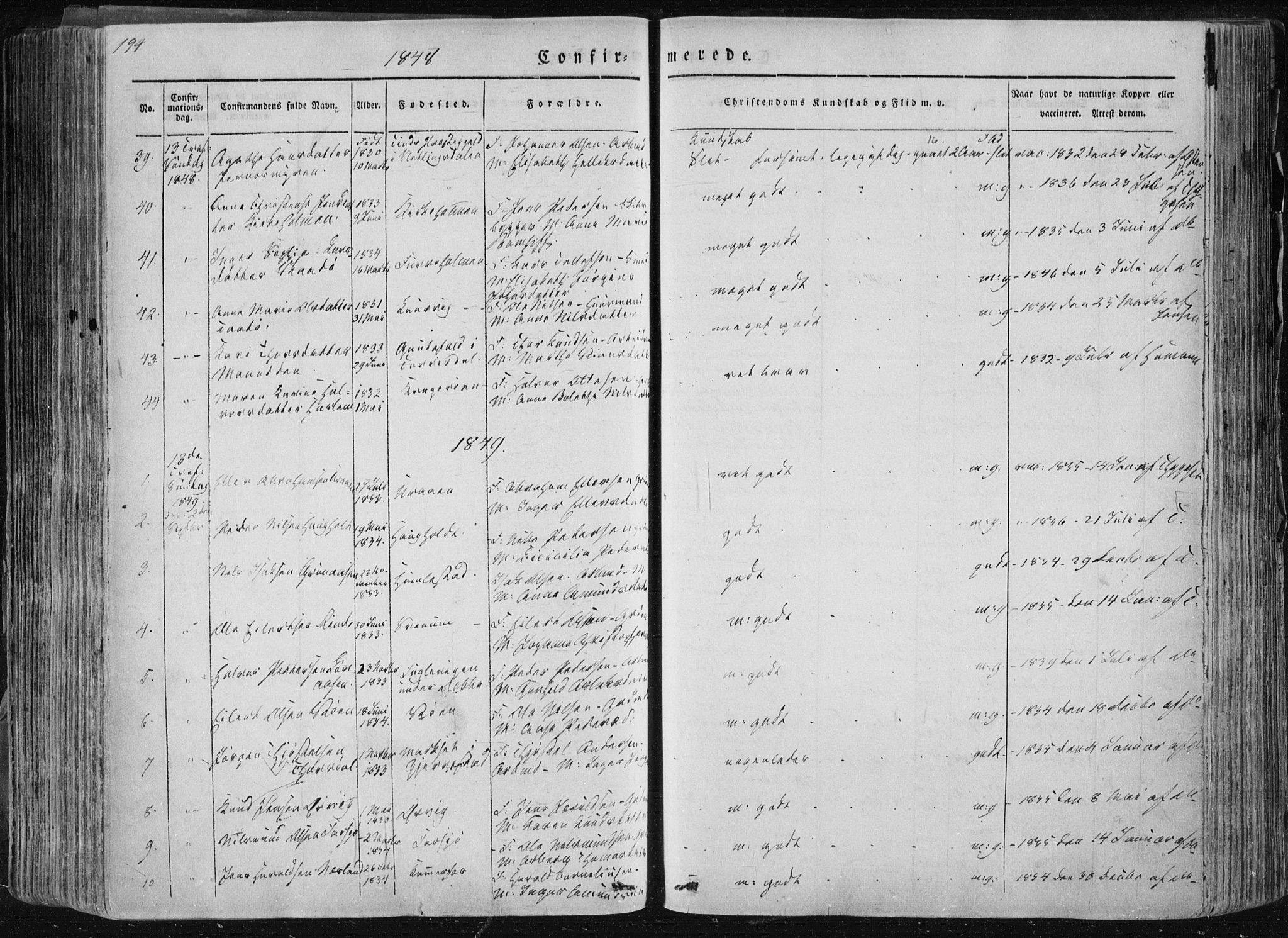 Sannidal kirkebøker, SAKO/A-296/F/Fa/L0007: Parish register (official) no. 7, 1831-1854, p. 194