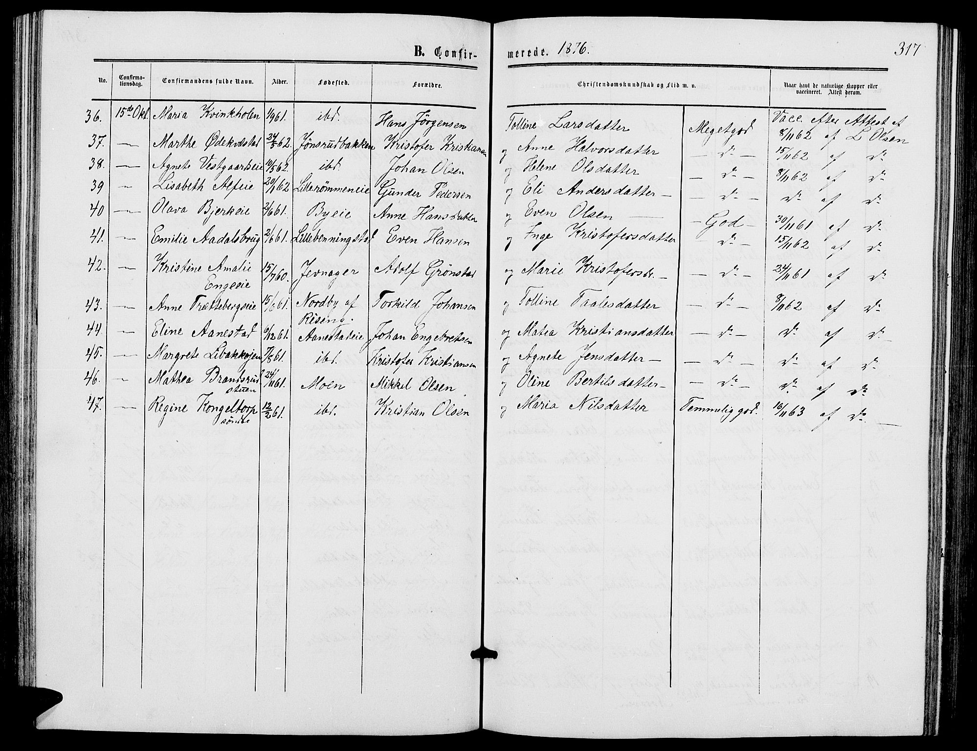 Løten prestekontor, SAH/PREST-022/L/La/L0004: Parish register (copy) no. 4, 1863-1877, p. 317