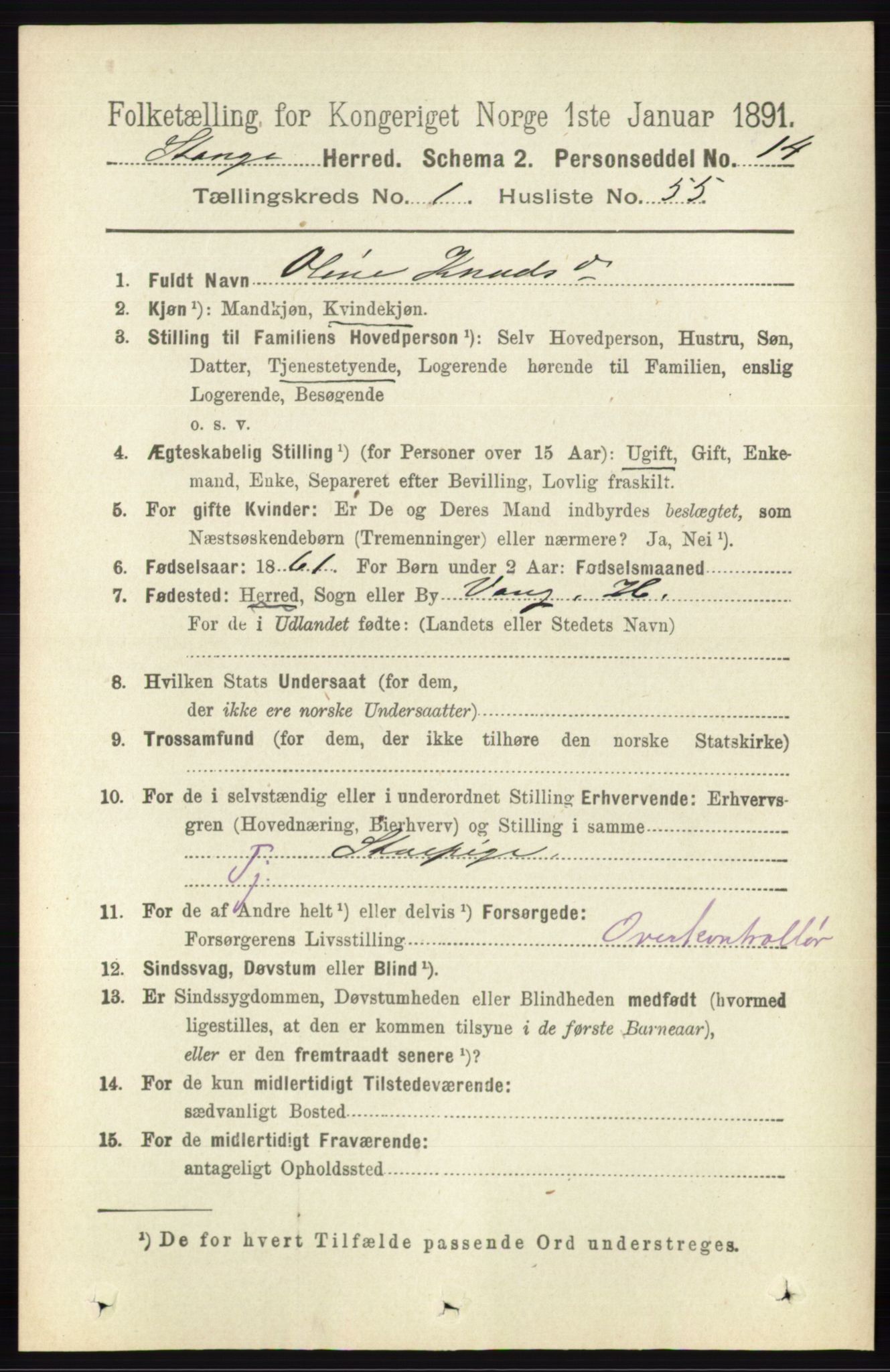 RA, 1891 census for 0417 Stange, 1891, p. 545