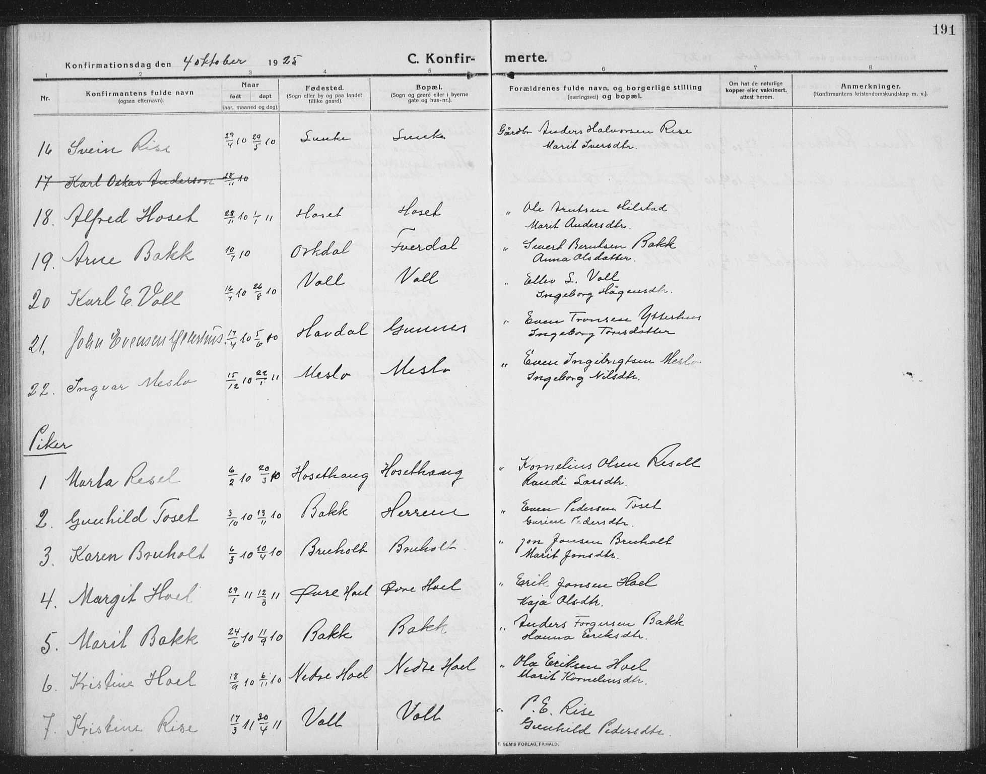 Ministerialprotokoller, klokkerbøker og fødselsregistre - Sør-Trøndelag, AV/SAT-A-1456/674/L0877: Parish register (copy) no. 674C04, 1913-1940, p. 191