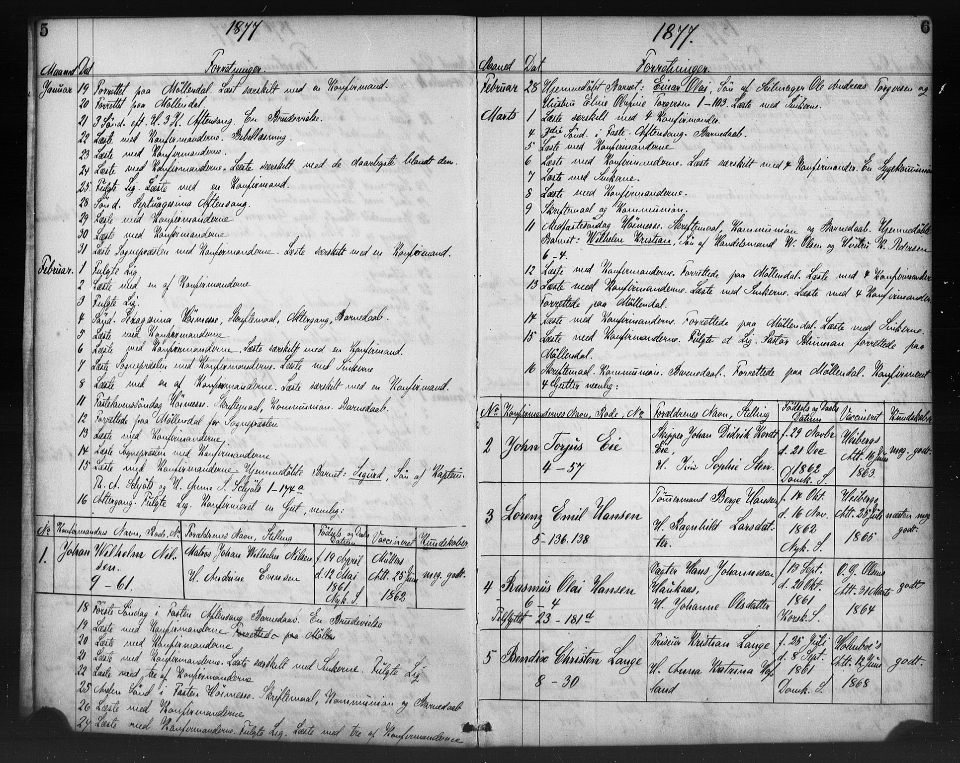 Nykirken Sokneprestembete, SAB/A-77101/H/Haa/L0065: Curate's parish register no. A 2, 1876-1897, p. 5-6