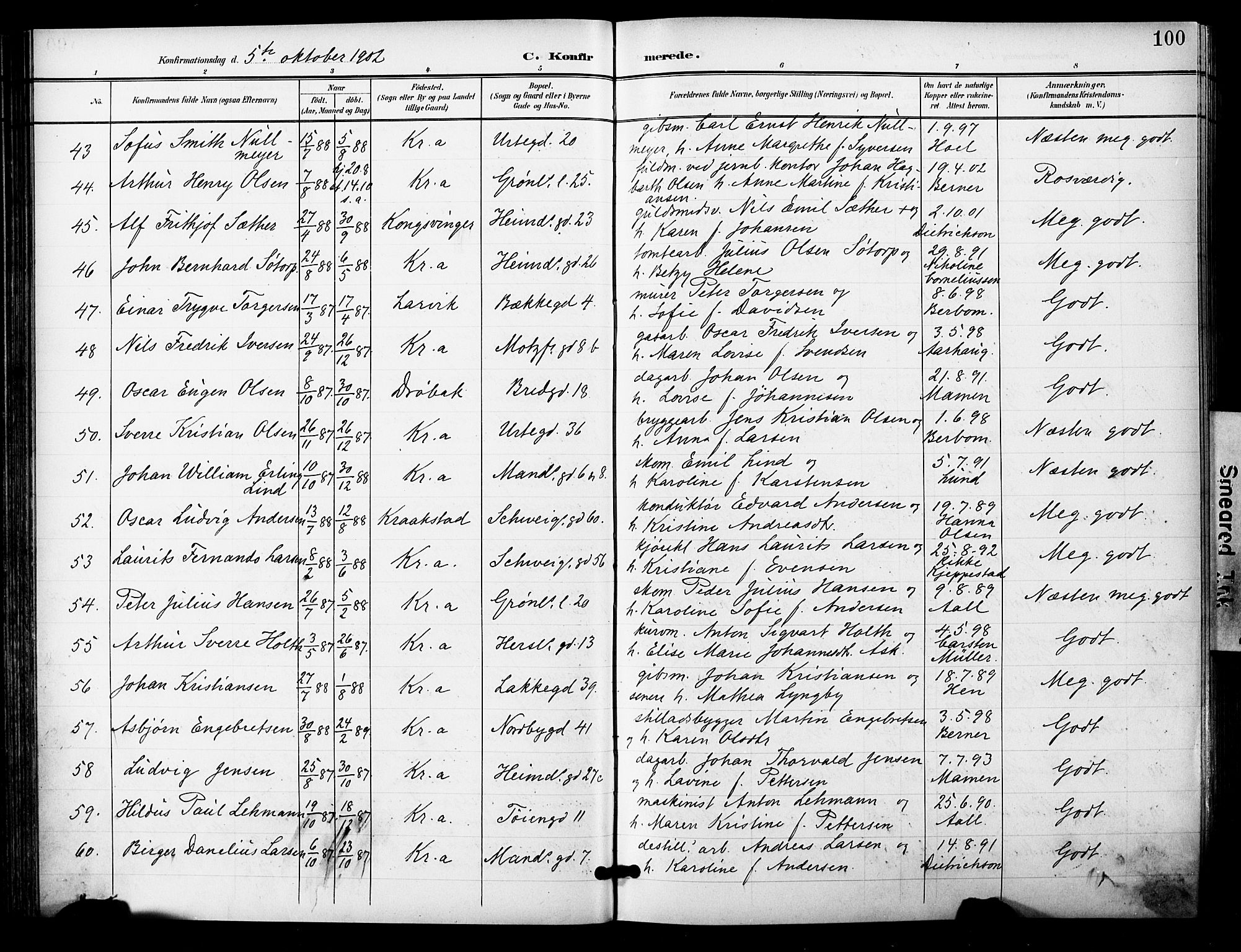 Grønland prestekontor Kirkebøker, SAO/A-10848/F/Fa/L0015: Parish register (official) no. 15, 1899-1919, p. 100