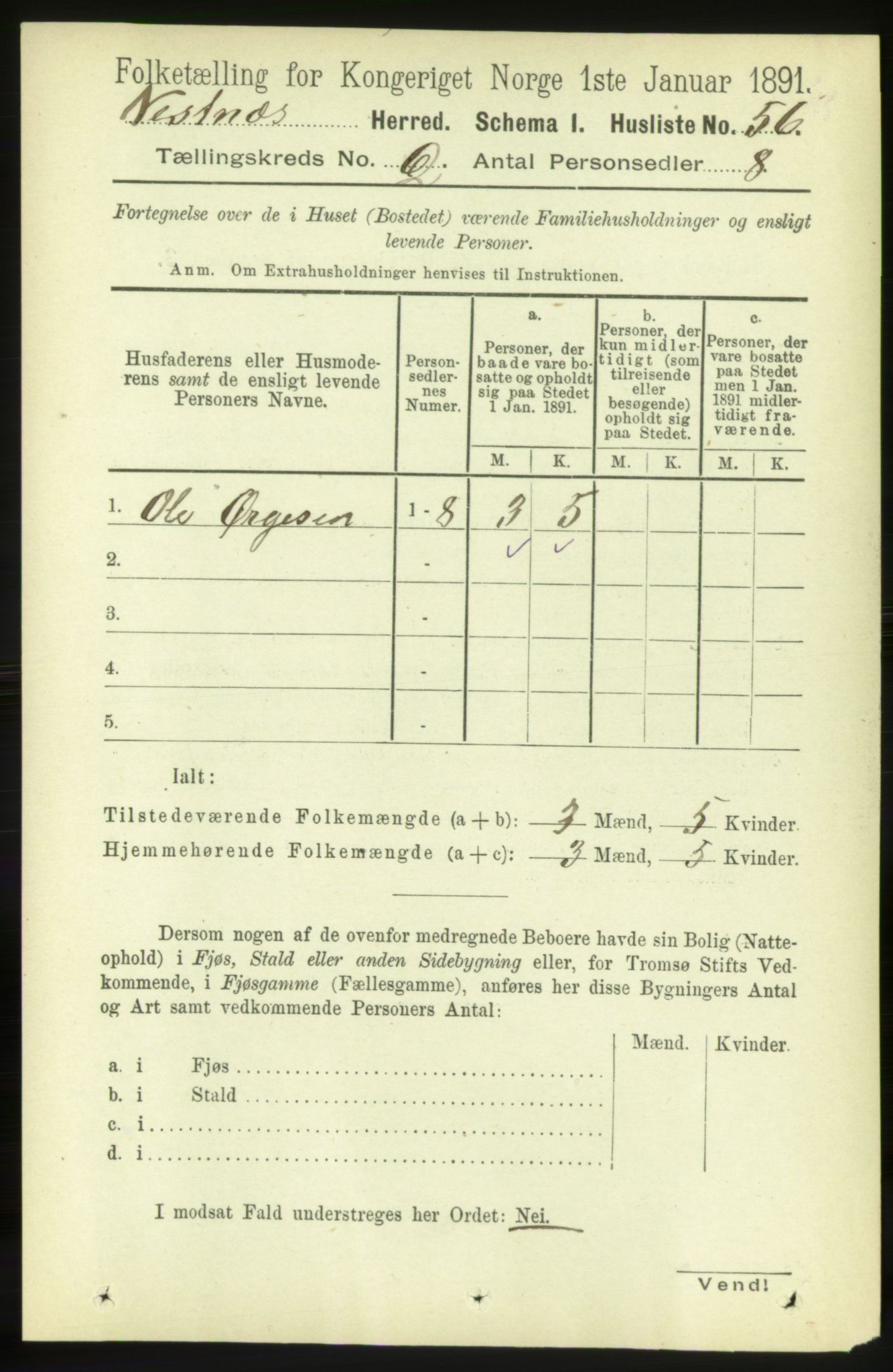RA, 1891 census for 1535 Vestnes, 1891, p. 369