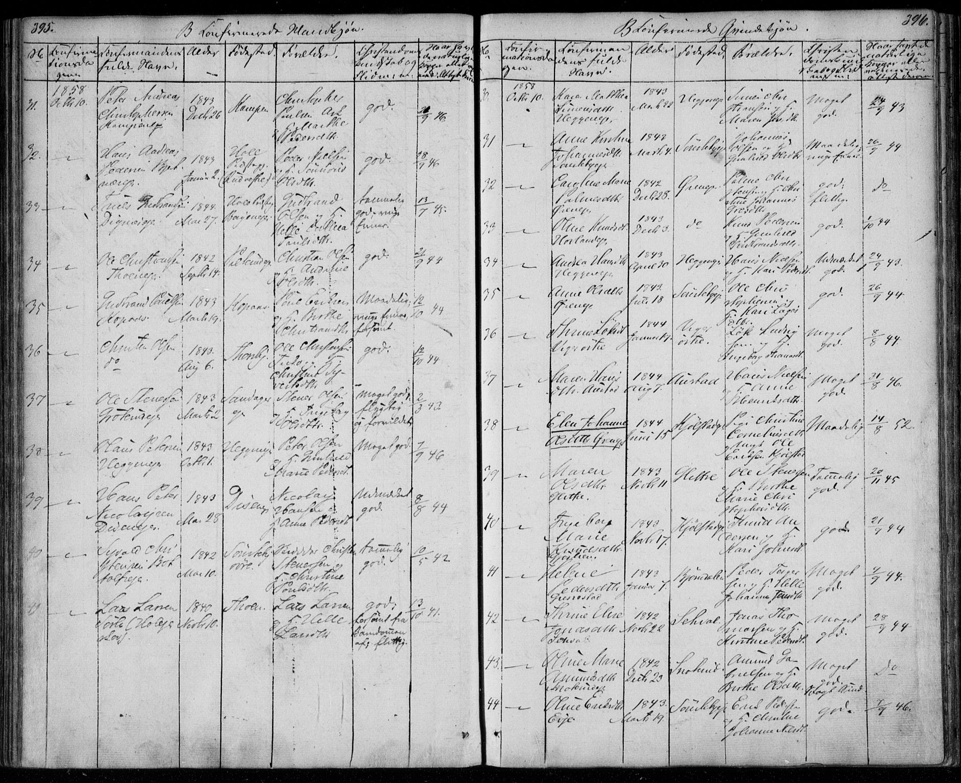 Modum kirkebøker, AV/SAKO-A-234/F/Fa/L0008: Parish register (official) no. 8, 1851-1859, p. 395-396