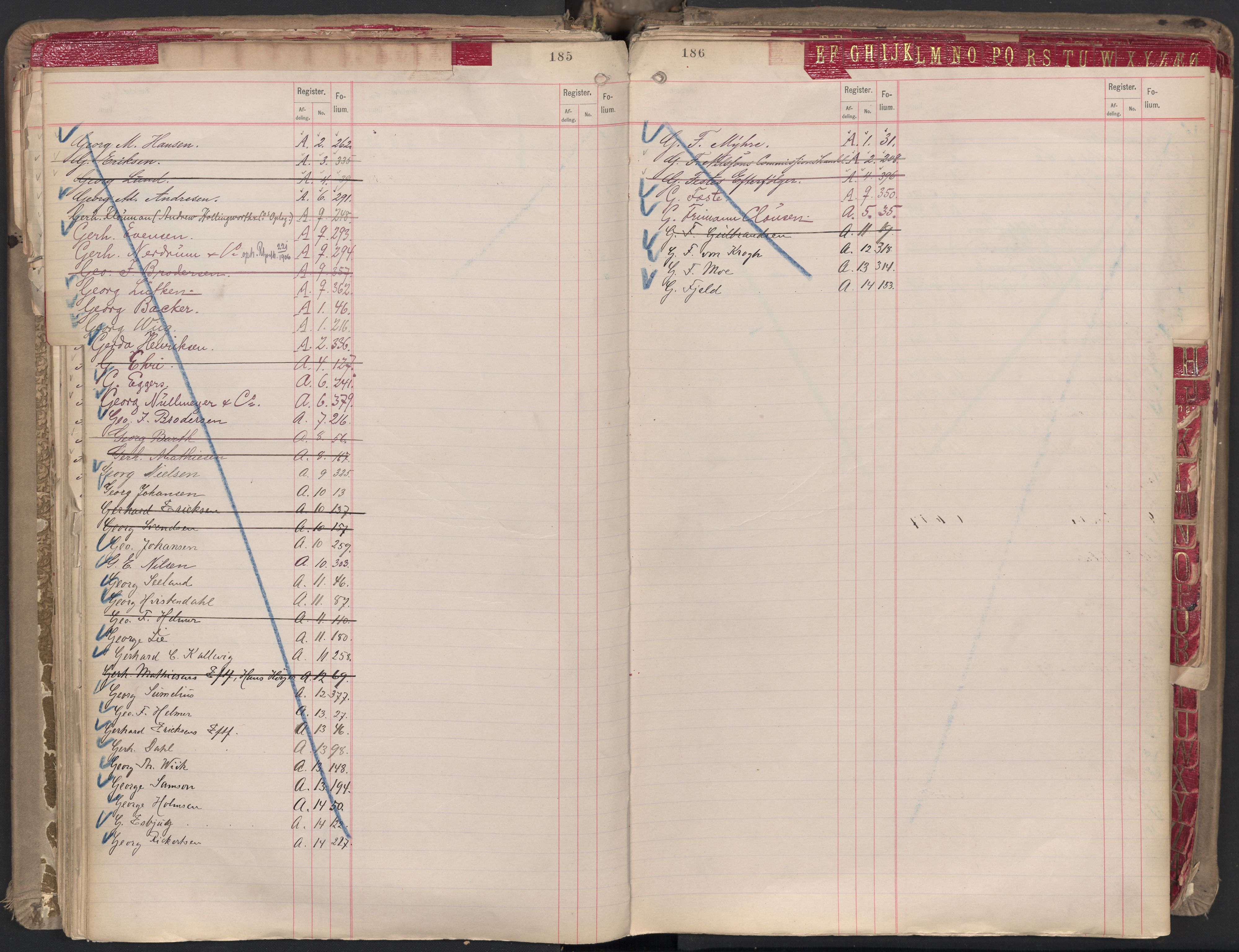 Oslo byfogd avd. II, AV/SAO-A-10942/G/Ga/Gaa/L0001: Firmaregister: A 1-15, B 1-4, C 1, 1890, p. 185-186