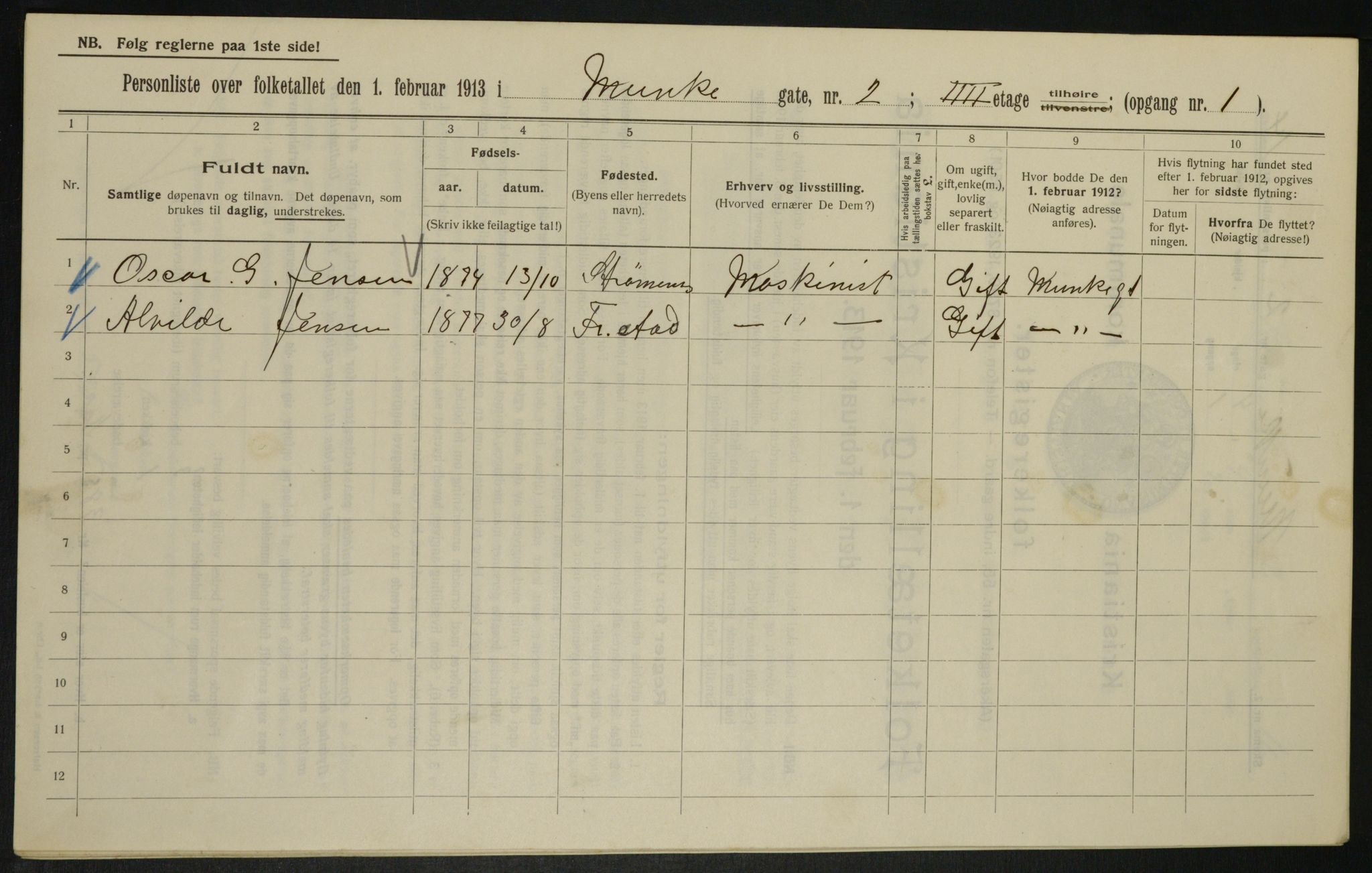 OBA, Municipal Census 1913 for Kristiania, 1913, p. 67911