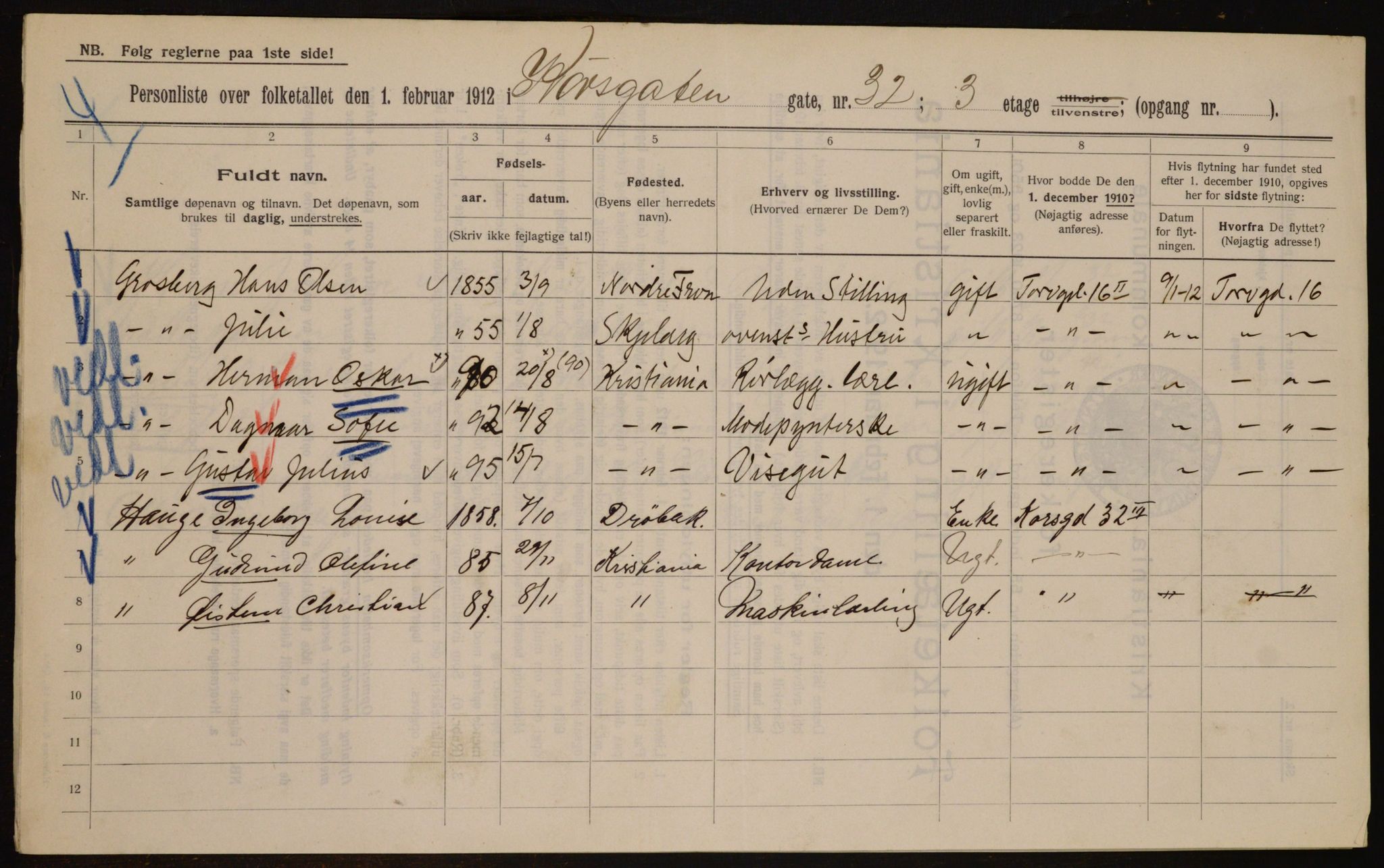 OBA, Municipal Census 1912 for Kristiania, 1912, p. 54149