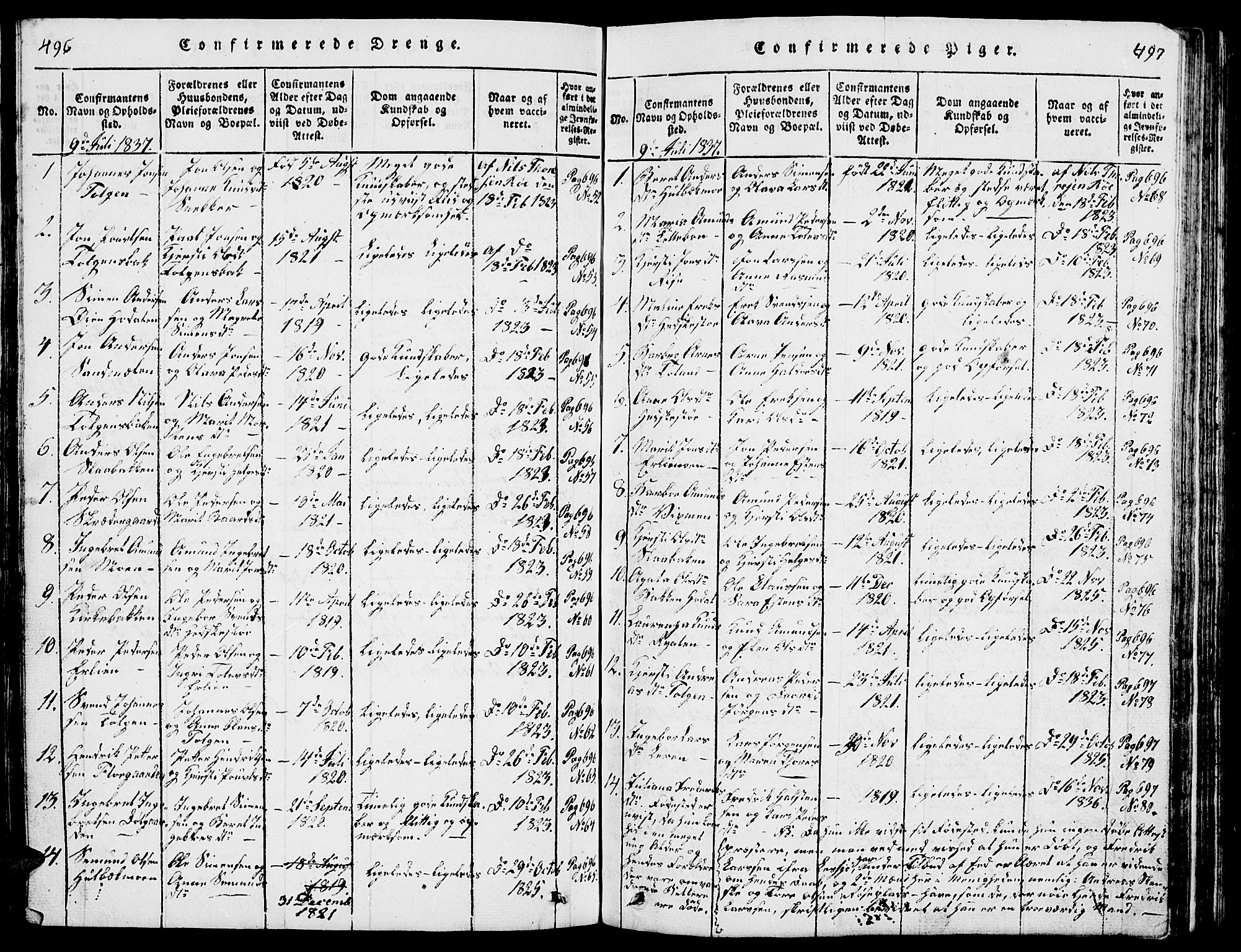 Tolga prestekontor, AV/SAH-PREST-062/L/L0001: Parish register (copy) no. 1, 1814-1877, p. 496-497