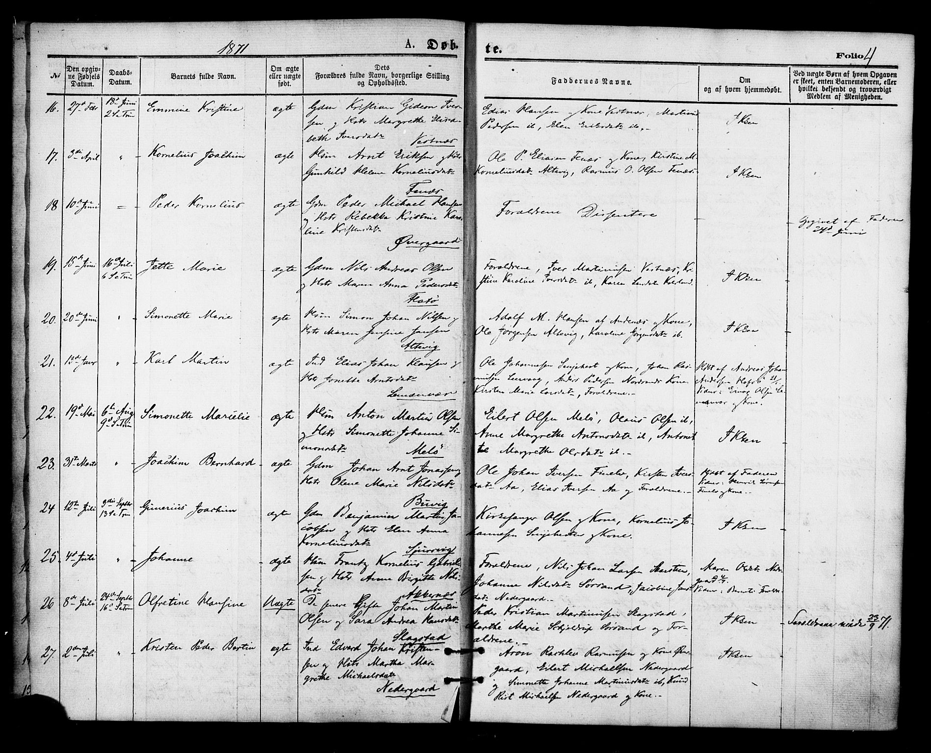 Sand/Bjarkøy sokneprestkontor, AV/SATØ-S-0811/I/Ia/Iaa/L0002kirke: Parish register (official) no. 2, 1870-1878, p. 4