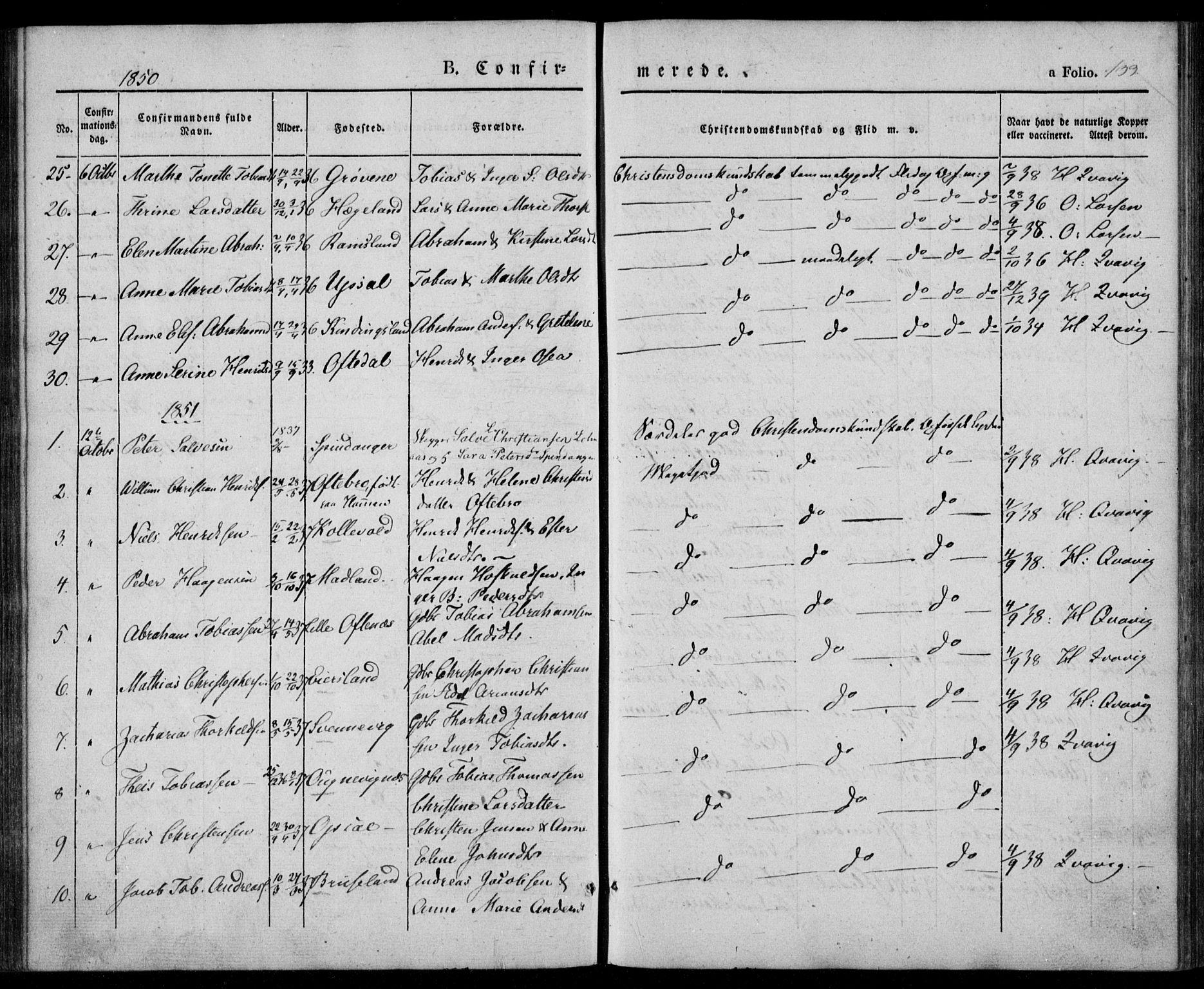 Lyngdal sokneprestkontor, AV/SAK-1111-0029/F/Fa/Fac/L0008: Parish register (official) no. A 8, 1837-1852, p. 133