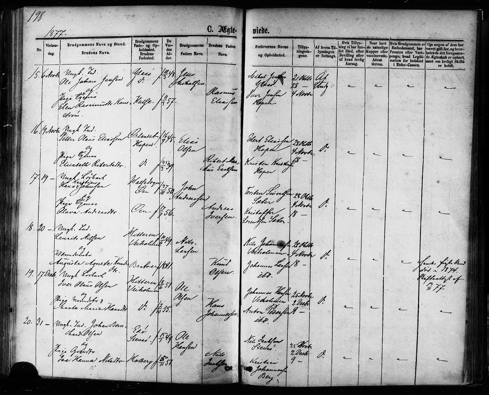 Ministerialprotokoller, klokkerbøker og fødselsregistre - Møre og Romsdal, AV/SAT-A-1454/581/L0938: Parish register (official) no. 581A06, 1873-1879, p. 198