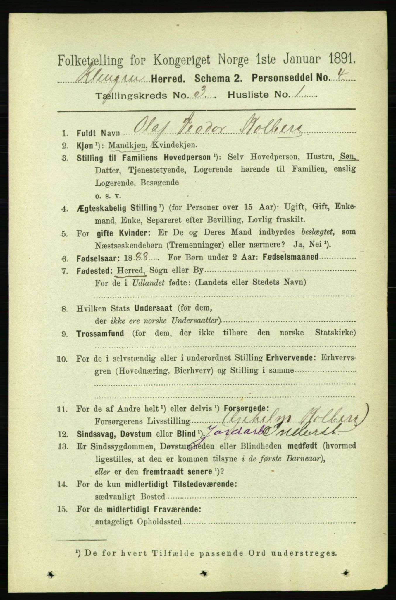 RA, 1891 census for 1746 Klinga, 1891, p. 711