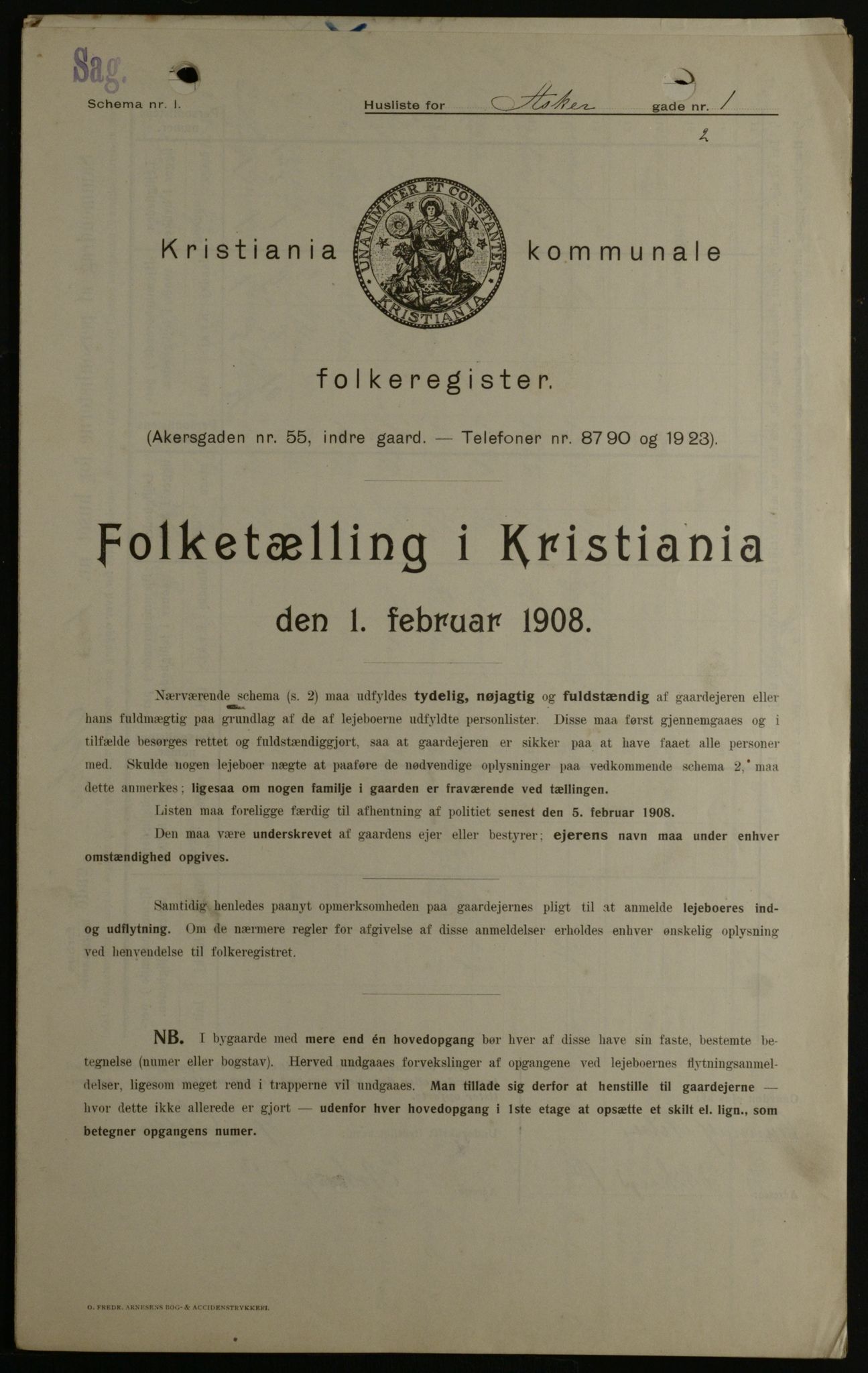 OBA, Municipal Census 1908 for Kristiania, 1908, p. 2601