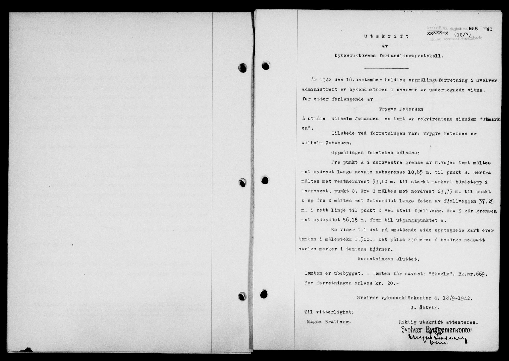 Lofoten sorenskriveri, SAT/A-0017/1/2/2C/L0011a: Mortgage book no. 11a, 1943-1943, Diary no: : 858/1943
