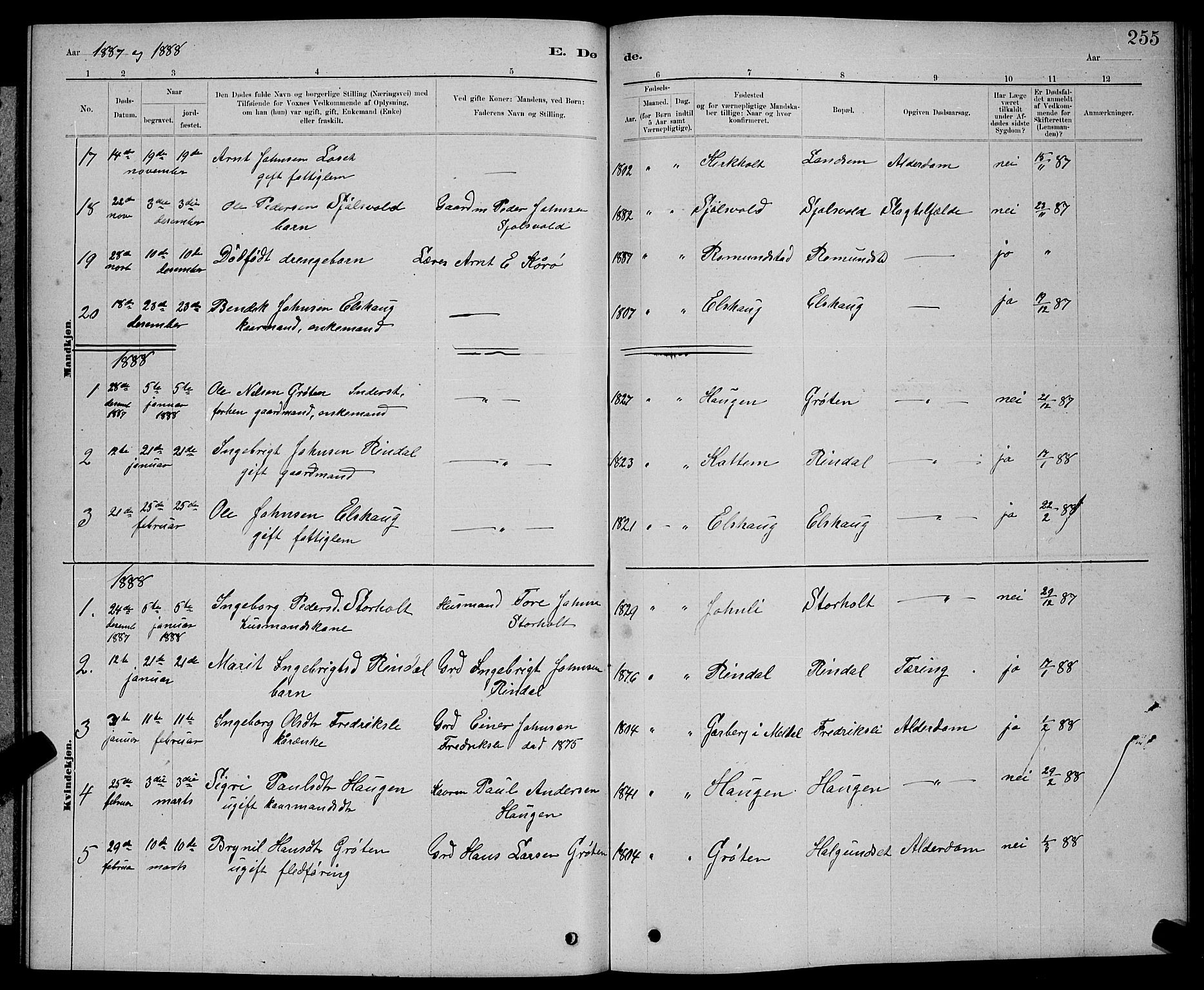 Ministerialprotokoller, klokkerbøker og fødselsregistre - Møre og Romsdal, AV/SAT-A-1454/598/L1077: Parish register (copy) no. 598C02, 1879-1891, p. 255