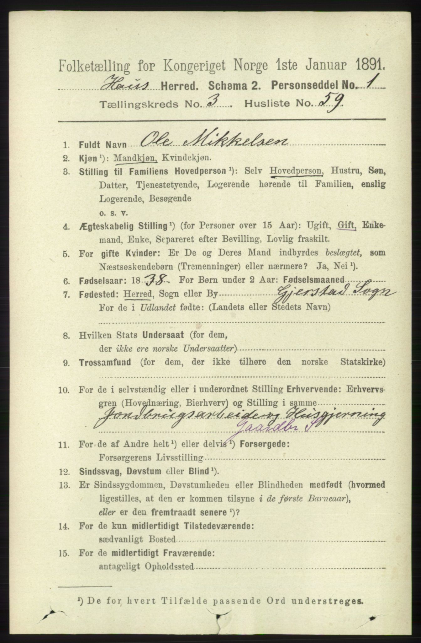 RA, 1891 census for 1250 Haus, 1891, p. 1329