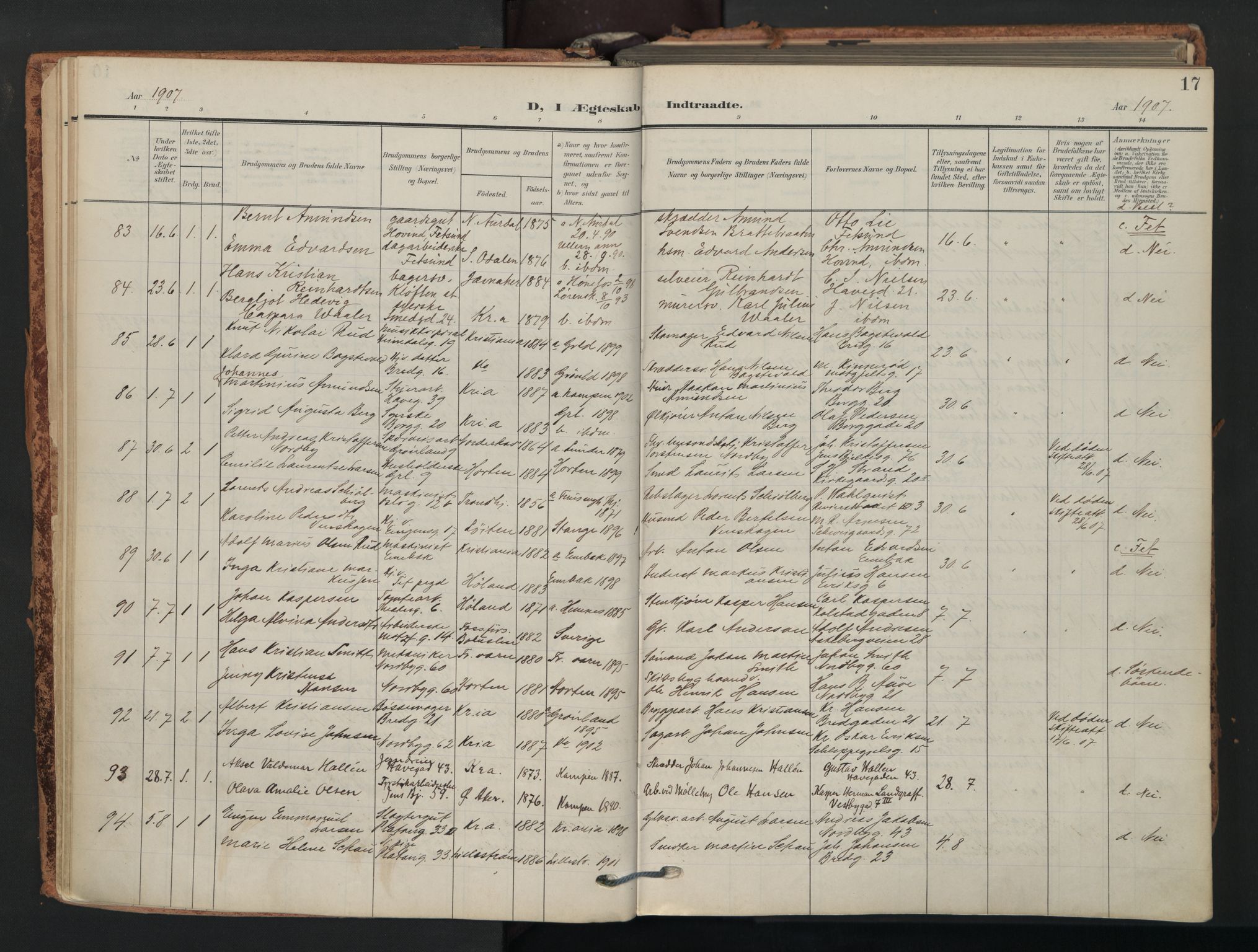 Grønland prestekontor Kirkebøker, AV/SAO-A-10848/F/Fa/L0017: Parish register (official) no. 17, 1906-1934, p. 17