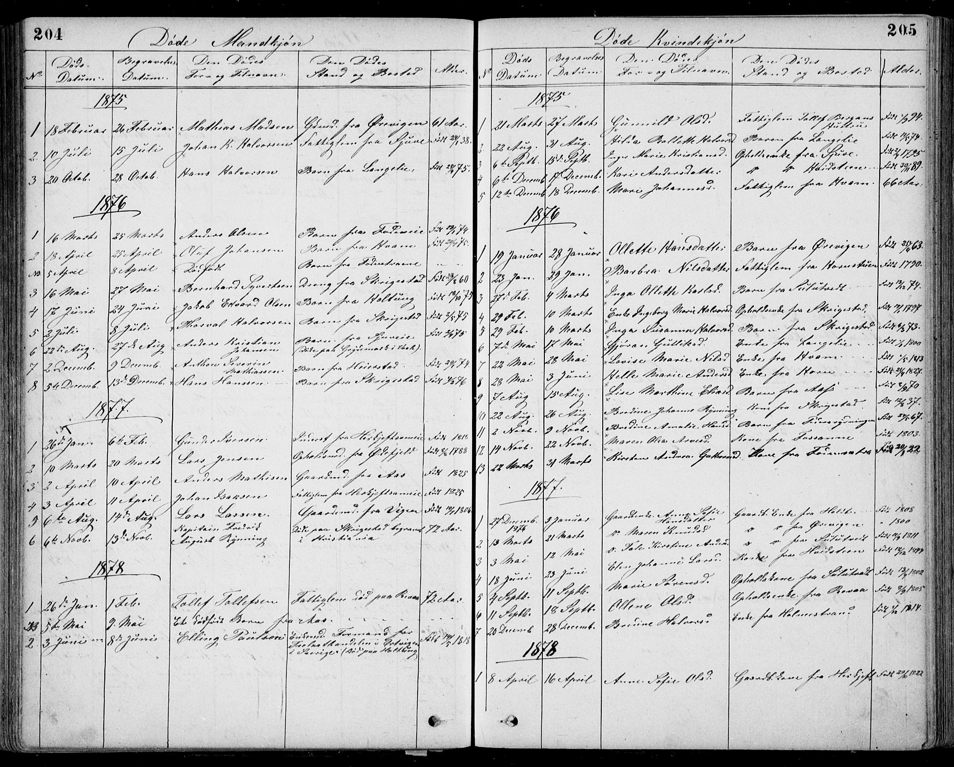 Ramnes kirkebøker, AV/SAKO-A-314/G/Gb/L0001: Parish register (copy) no. II 1, 1869-1904, p. 204-205