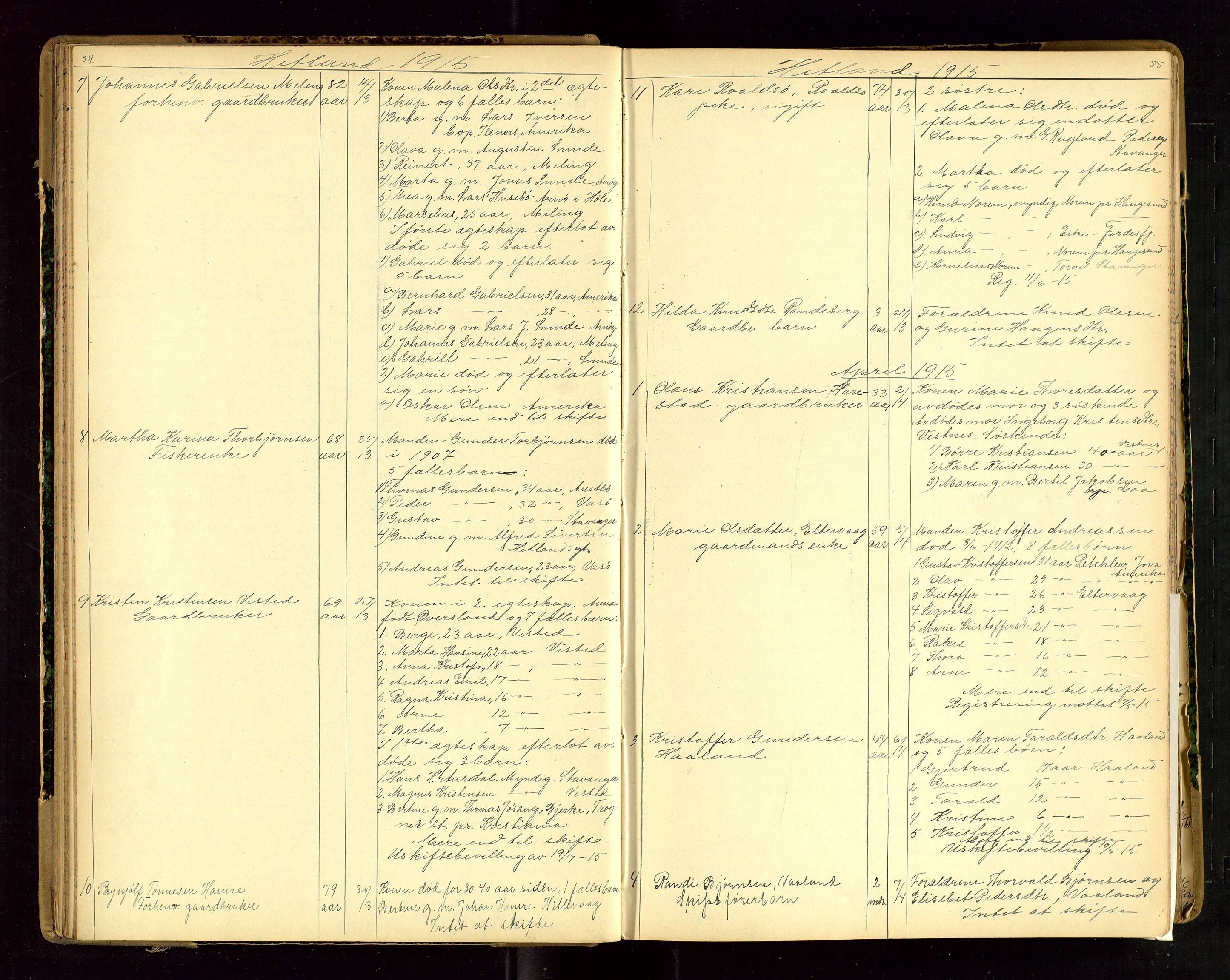Jæren sorenskriveri, AV/SAST-A-100310/01/5/52/52B/L0003: DØDSFALLPROTOKOLL, 1910-1916, p. 54-55
