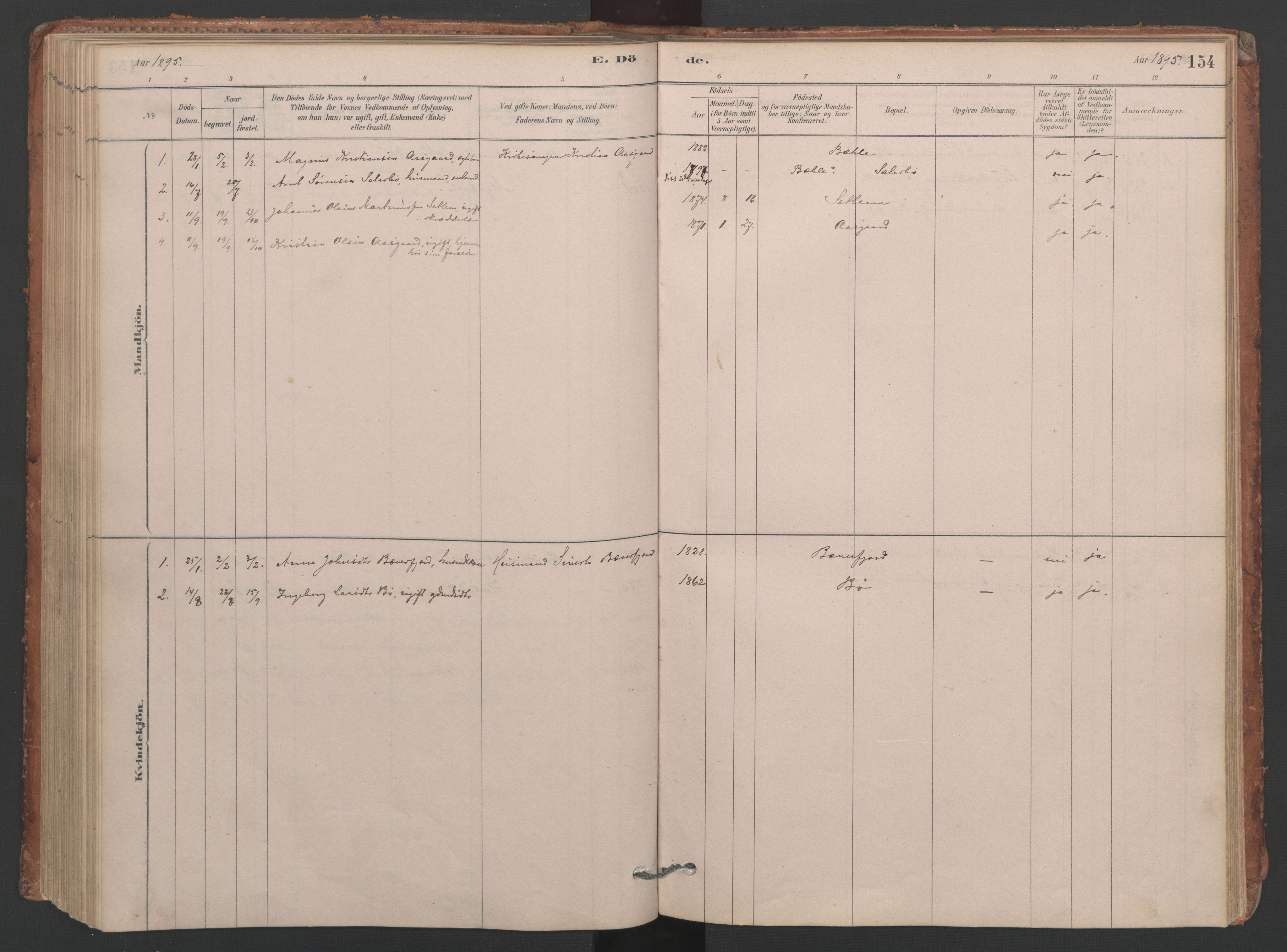 Ministerialprotokoller, klokkerbøker og fødselsregistre - Møre og Romsdal, AV/SAT-A-1454/594/L1036: Parish register (official) no. 594A02 (?), 1879-1910, p. 154