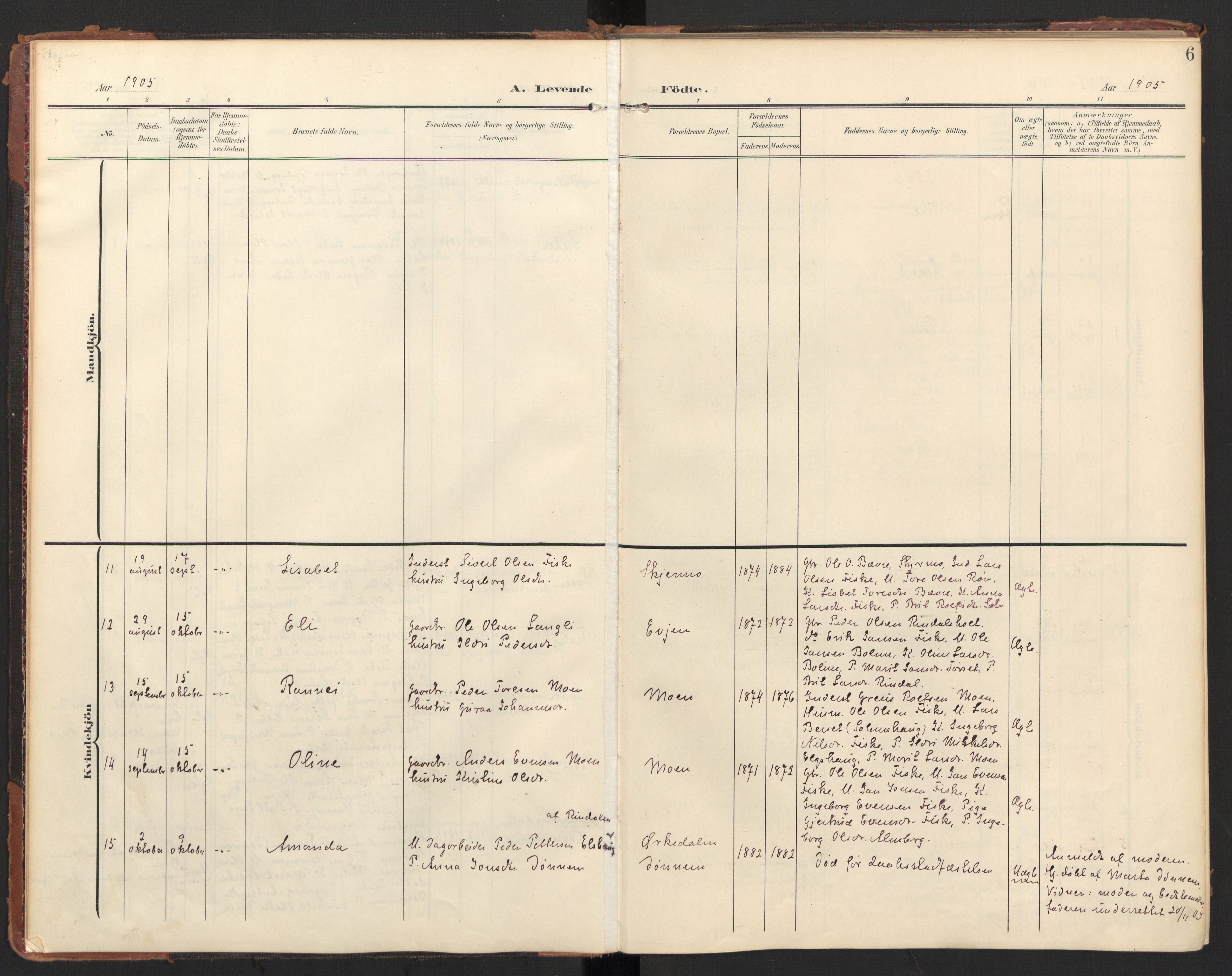 Ministerialprotokoller, klokkerbøker og fødselsregistre - Møre og Romsdal, AV/SAT-A-1454/597/L1063: Parish register (official) no. 597A02, 1905-1923, p. 6