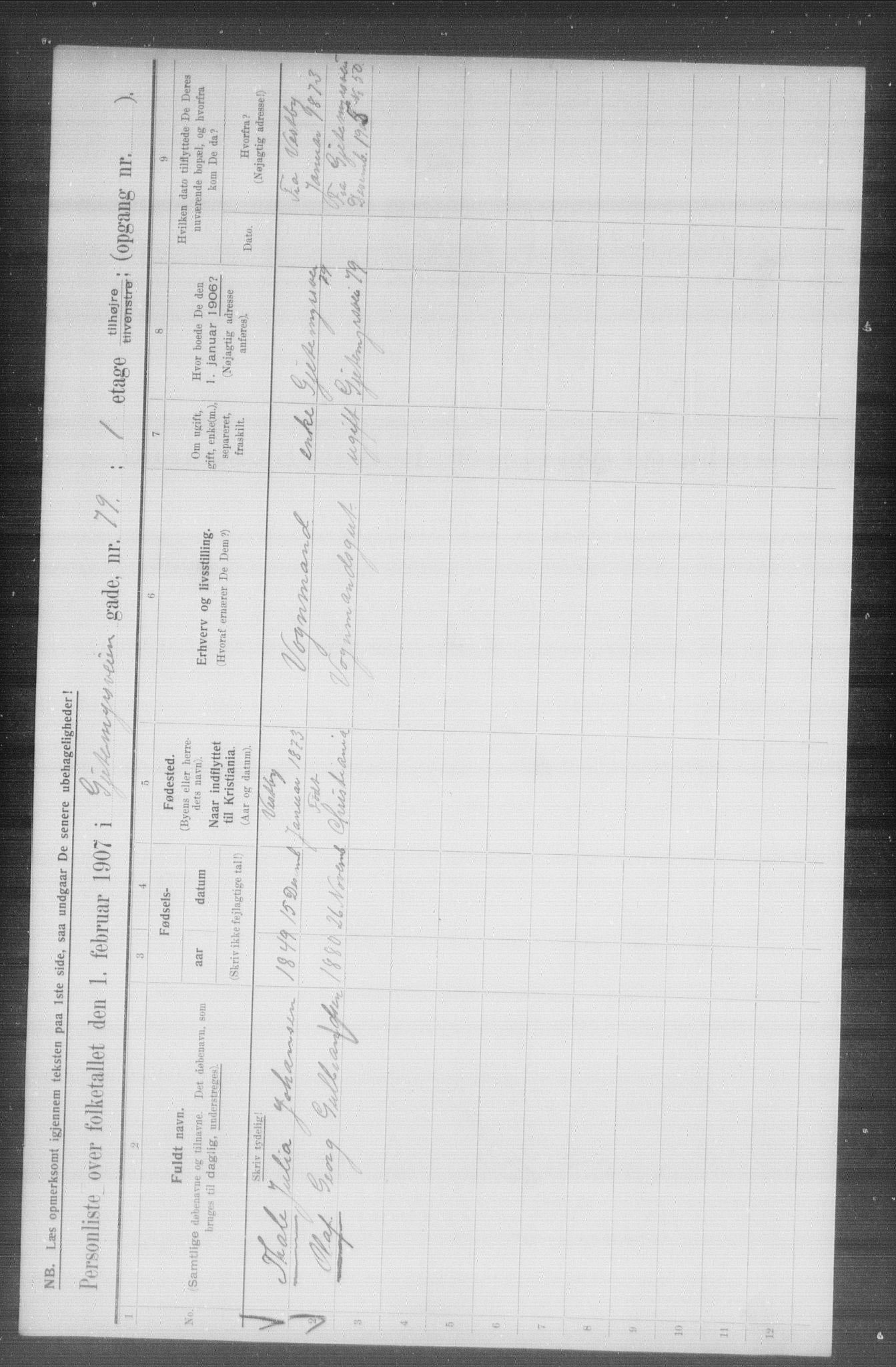 OBA, Municipal Census 1907 for Kristiania, 1907, p. 14816