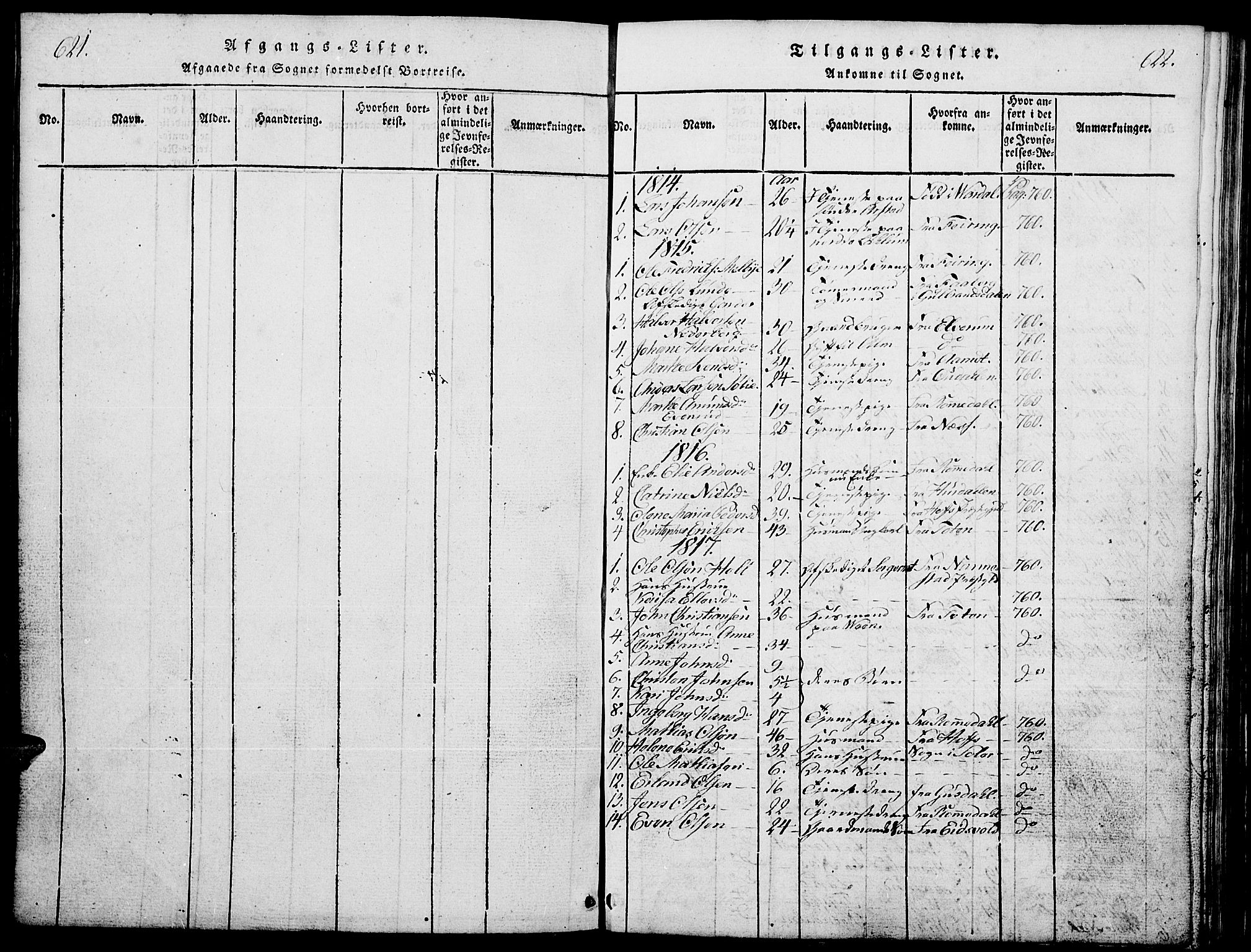Stange prestekontor, SAH/PREST-002/L/L0001: Parish register (copy) no. 1, 1814-1825, p. 621-622