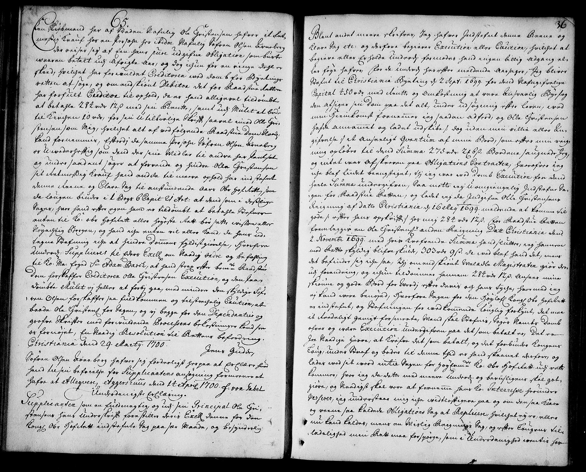 Stattholderembetet 1572-1771, AV/RA-EA-2870/Ad/L0006: Supplikasjons- og resolusjonsprotokoll, 1699-1706, p. 35b-36a