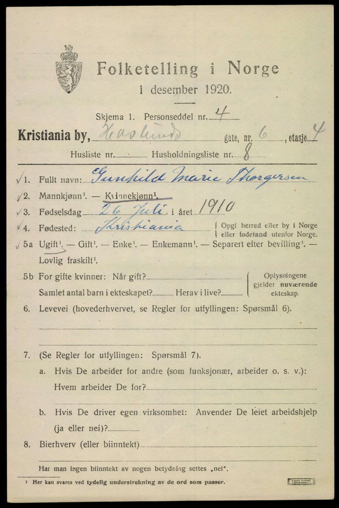 SAO, 1920 census for Kristiania, 1920, p. 272421