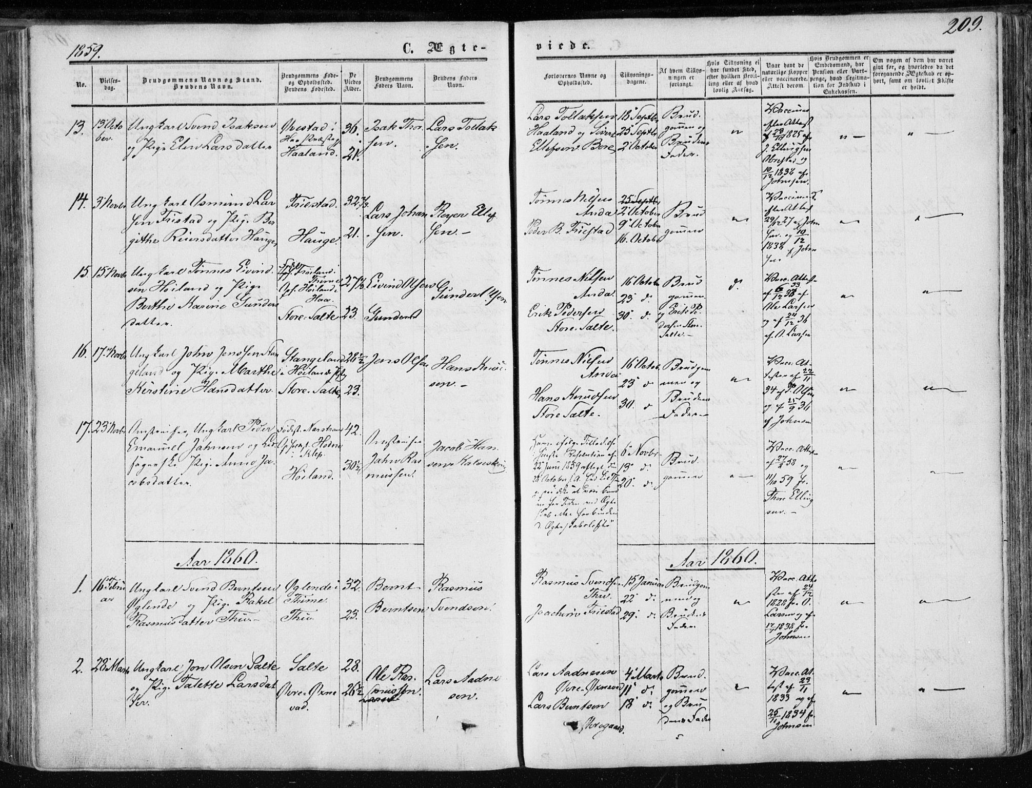 Klepp sokneprestkontor, SAST/A-101803/001/3/30BA/L0005: Parish register (official) no. A 5, 1853-1870, p. 209