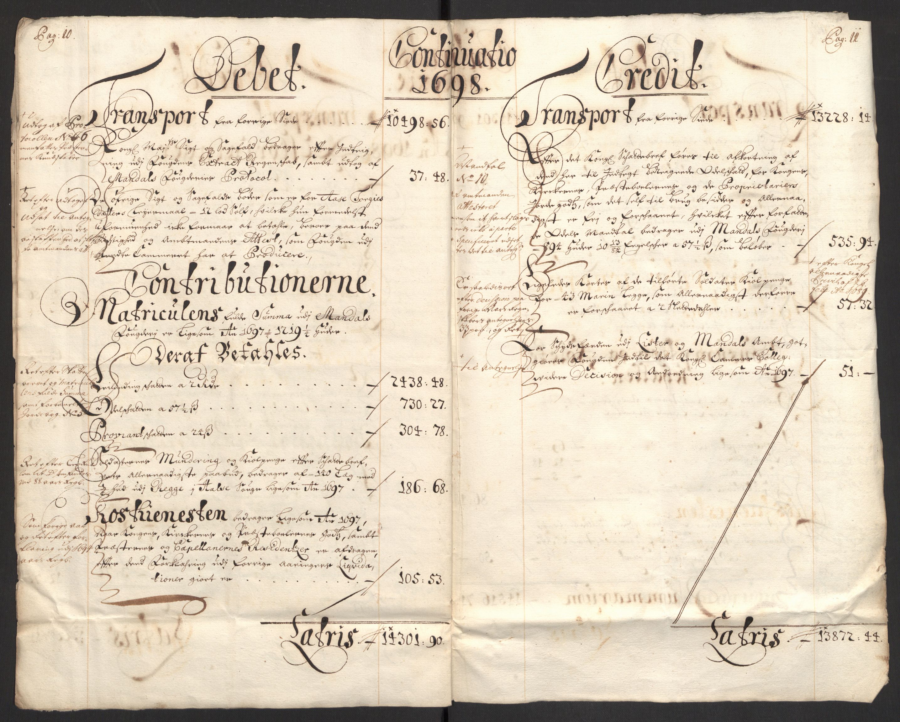 Rentekammeret inntil 1814, Reviderte regnskaper, Fogderegnskap, AV/RA-EA-4092/R43/L2547: Fogderegnskap Lista og Mandal, 1698-1699, p. 8