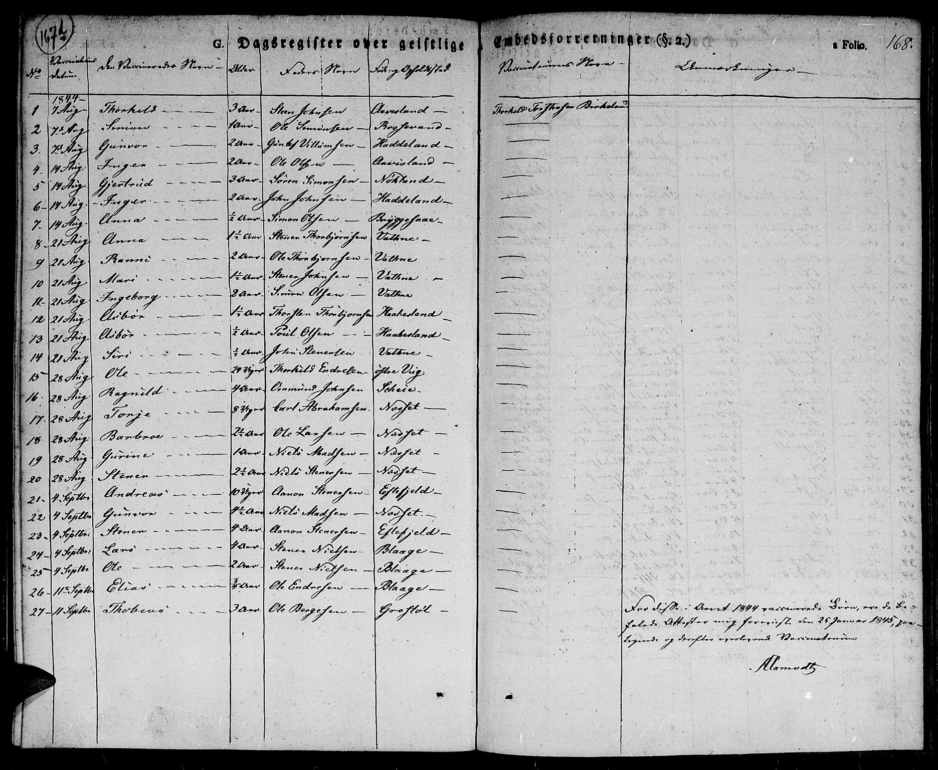 Hægebostad sokneprestkontor, AV/SAK-1111-0024/F/Fa/Fab/L0001: Parish register (official) no. A 1, 1823-1867, p. 168