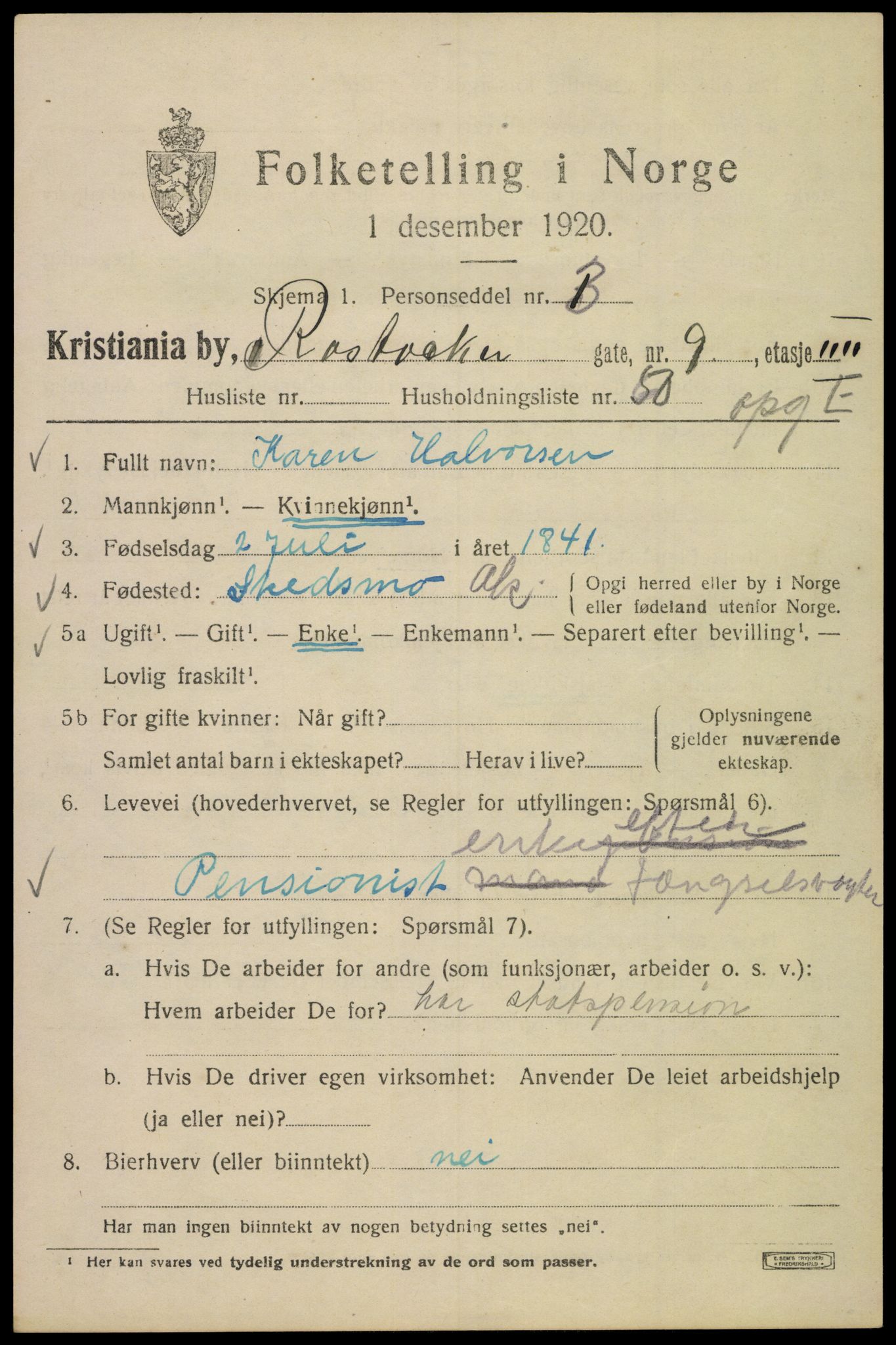 SAO, 1920 census for Kristiania, 1920, p. 469859