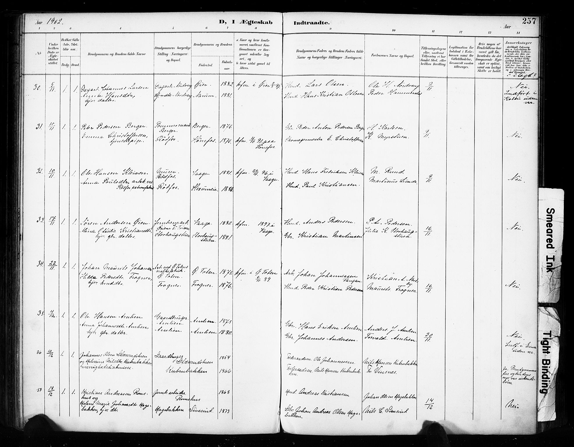 Vestre Toten prestekontor, AV/SAH-PREST-108/H/Ha/Haa/L0011: Parish register (official) no. 11, 1895-1906, p. 257