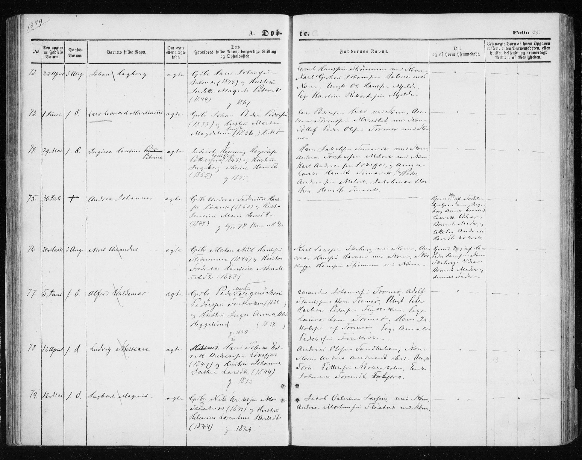 Tromsøysund sokneprestkontor, AV/SATØ-S-1304/G/Ga/L0003kirke: Parish register (official) no. 3, 1875-1880, p. 75