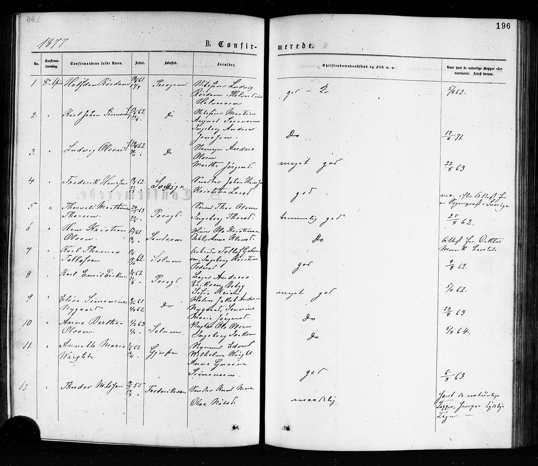 Porsgrunn kirkebøker , SAKO/A-104/G/Ga/L0003: Parish register (copy) no. I 3, 1877-1915, p. 196