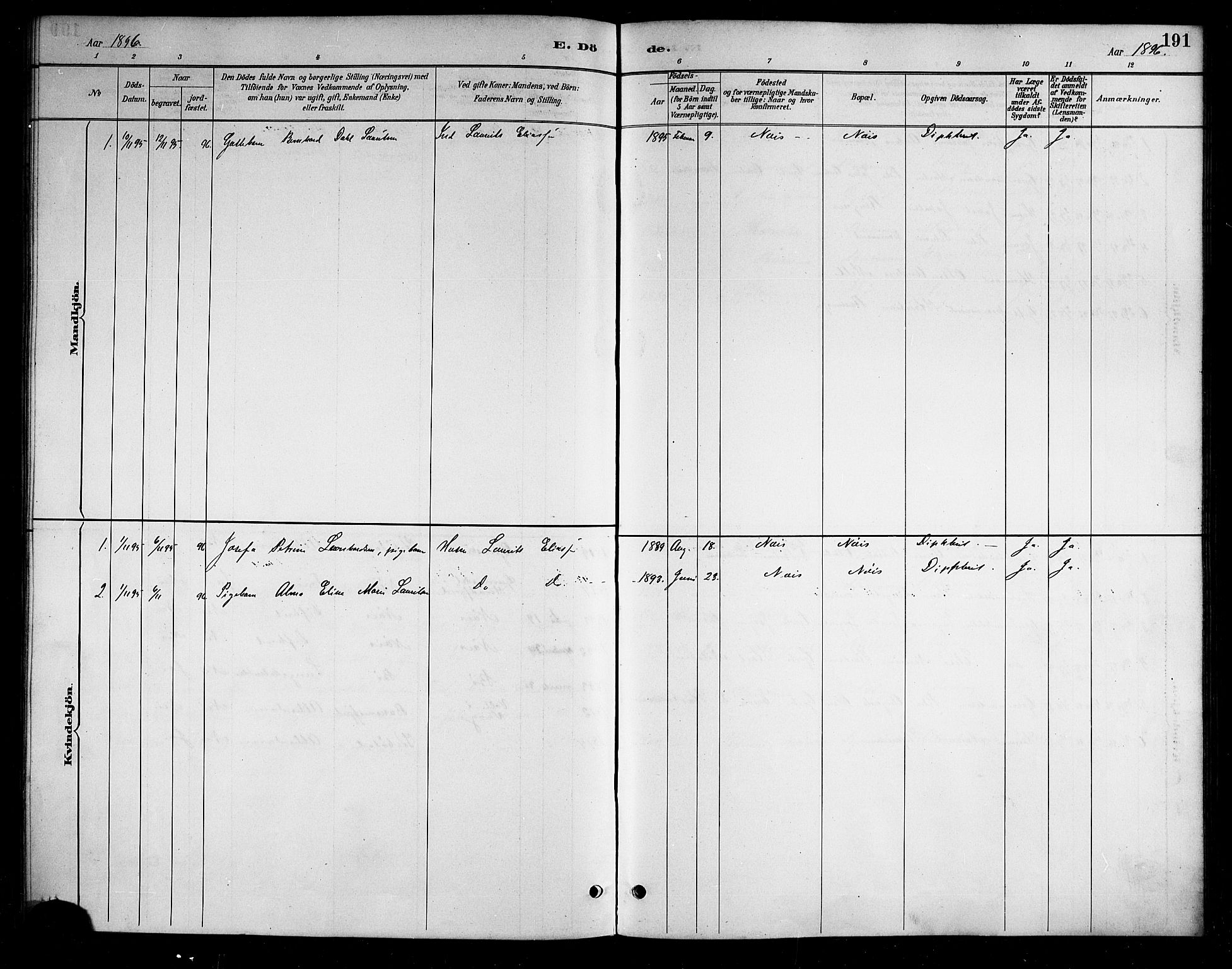 Ministerialprotokoller, klokkerbøker og fødselsregistre - Nordland, AV/SAT-A-1459/898/L1427: Parish register (copy) no. 898C02, 1887-1917, p. 191