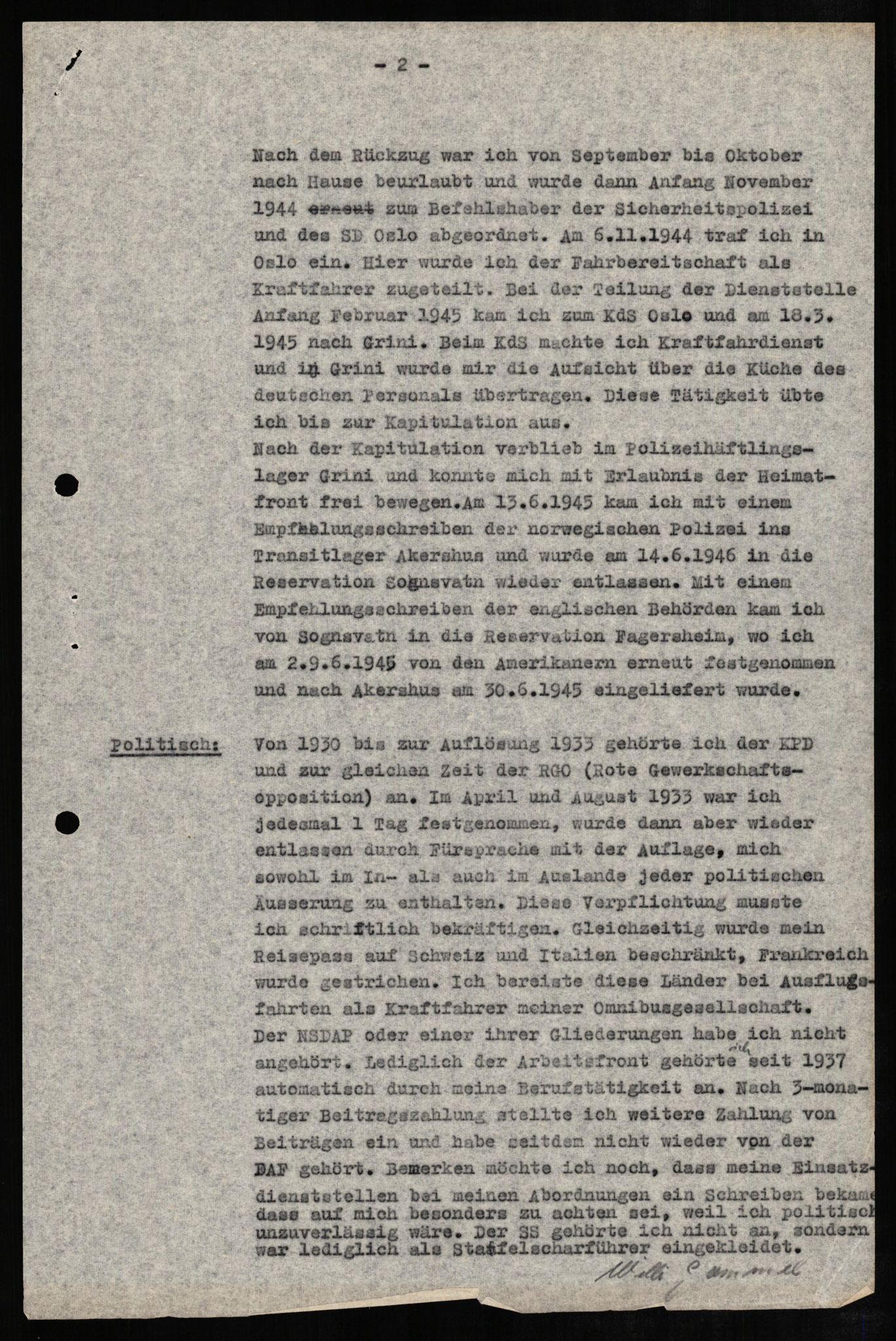 Forsvaret, Forsvarets overkommando II, AV/RA-RAFA-3915/D/Db/L0010: CI Questionaires. Tyske okkupasjonsstyrker i Norge. Tyskere., 1945-1946, p. 77