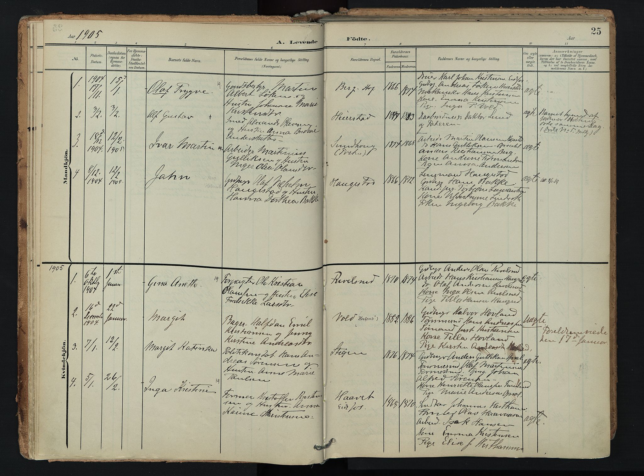 Hof kirkebøker, AV/SAKO-A-64/F/Fa/L0008: Parish register (official) no. I 8, 1902-1921, p. 25