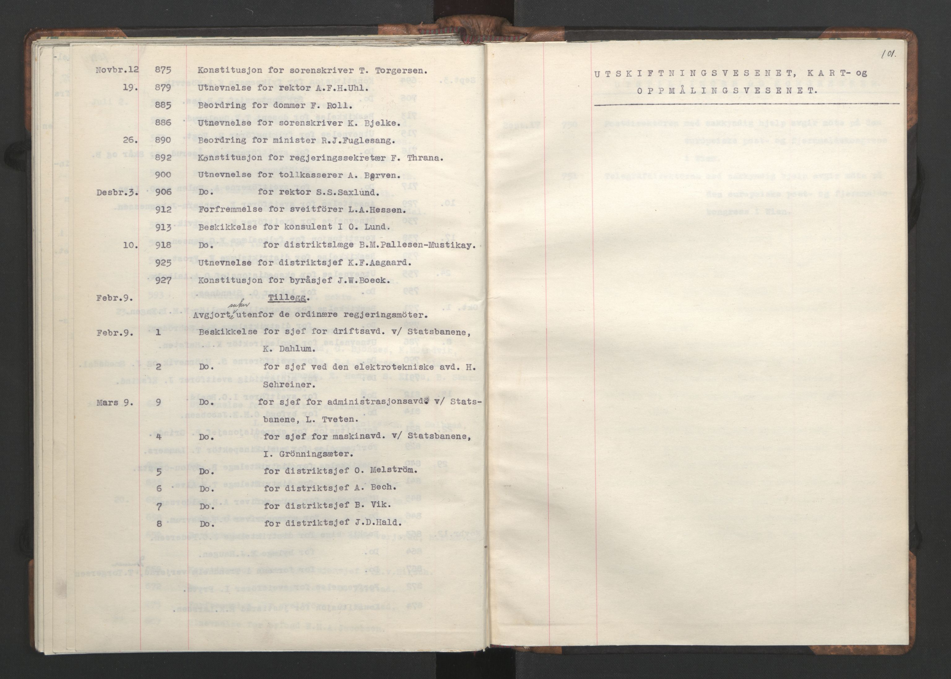 NS-administrasjonen 1940-1945 (Statsrådsekretariatet, de kommisariske statsråder mm), RA/S-4279/D/Da/L0002: Register (RA j.nr. 985/1943, tilgangsnr. 17/1943), 1942, p. 104