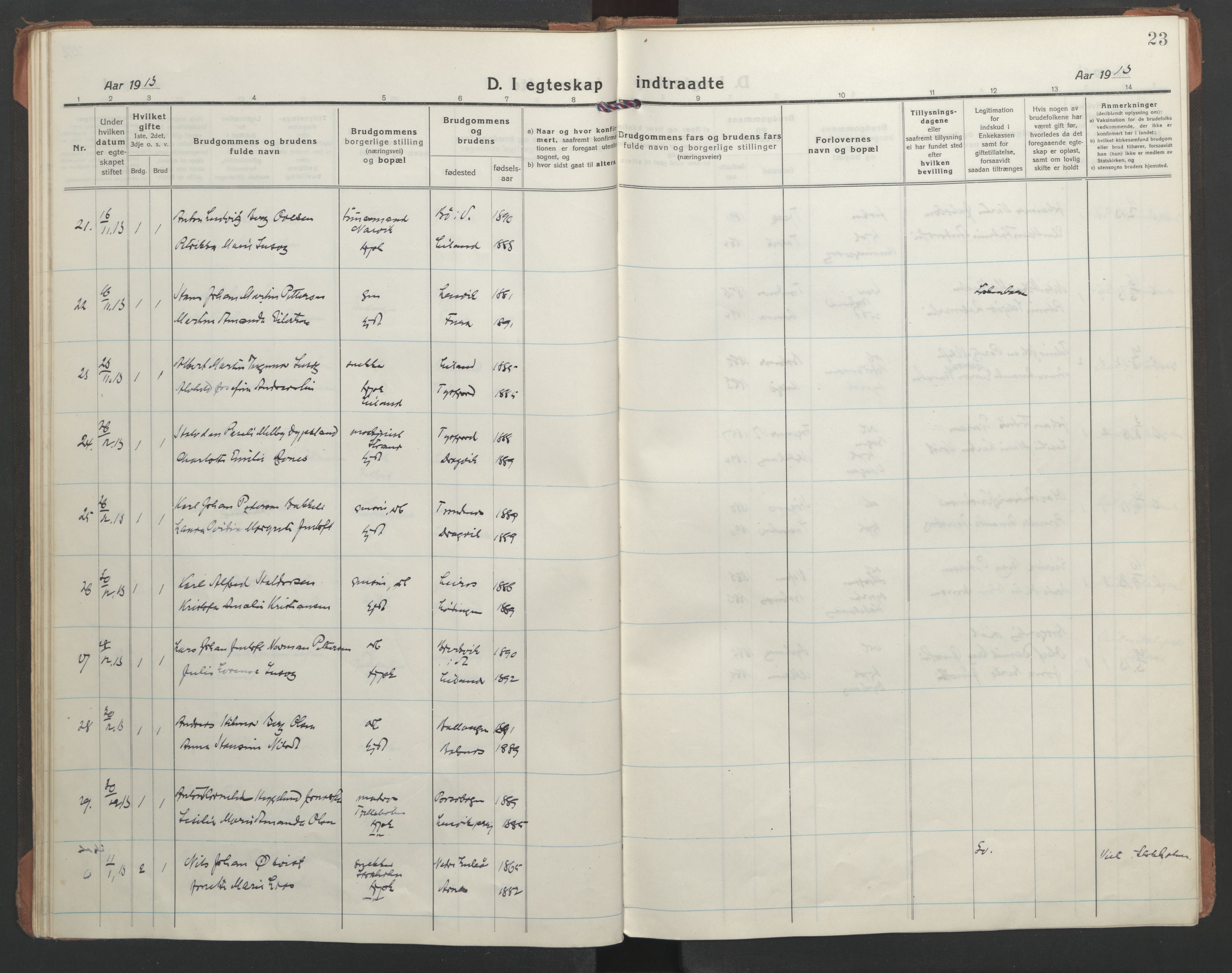 Ministerialprotokoller, klokkerbøker og fødselsregistre - Nordland, AV/SAT-A-1459/863/L0902: Parish register (official) no. 863A14, 1906-1937, p. 23